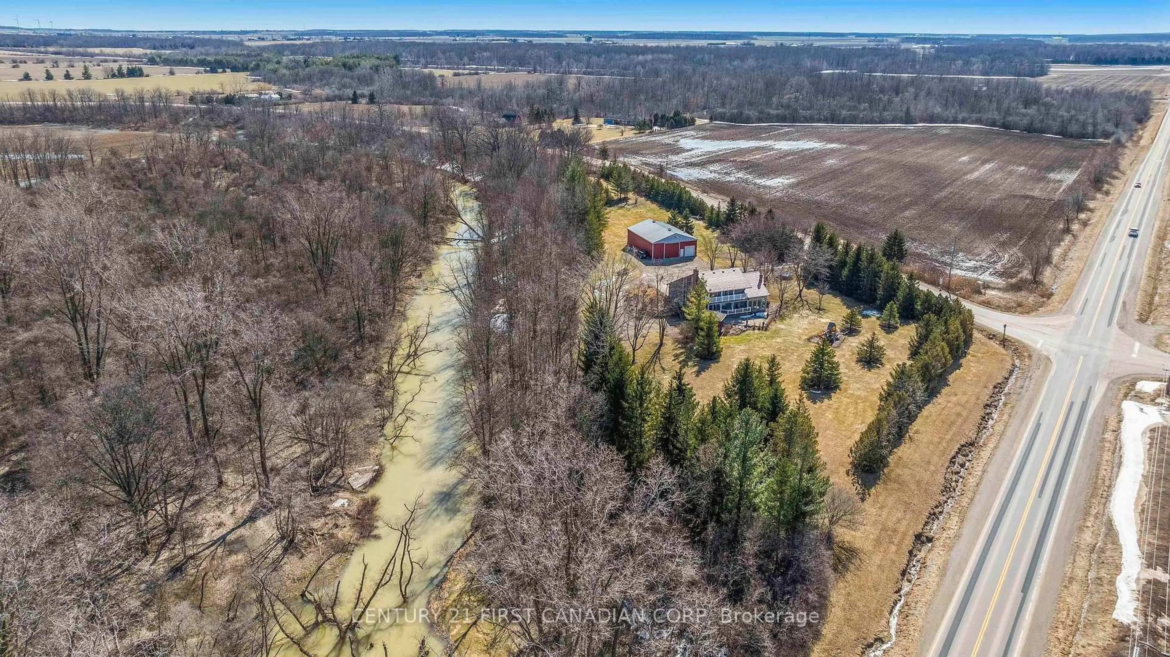 A pic from outside/outdoor area/front of a property/back of a property/a pic from drone, water/lake/river/ocean view for 6210 Confederation Line, Warwick Ontario N0M 2S0