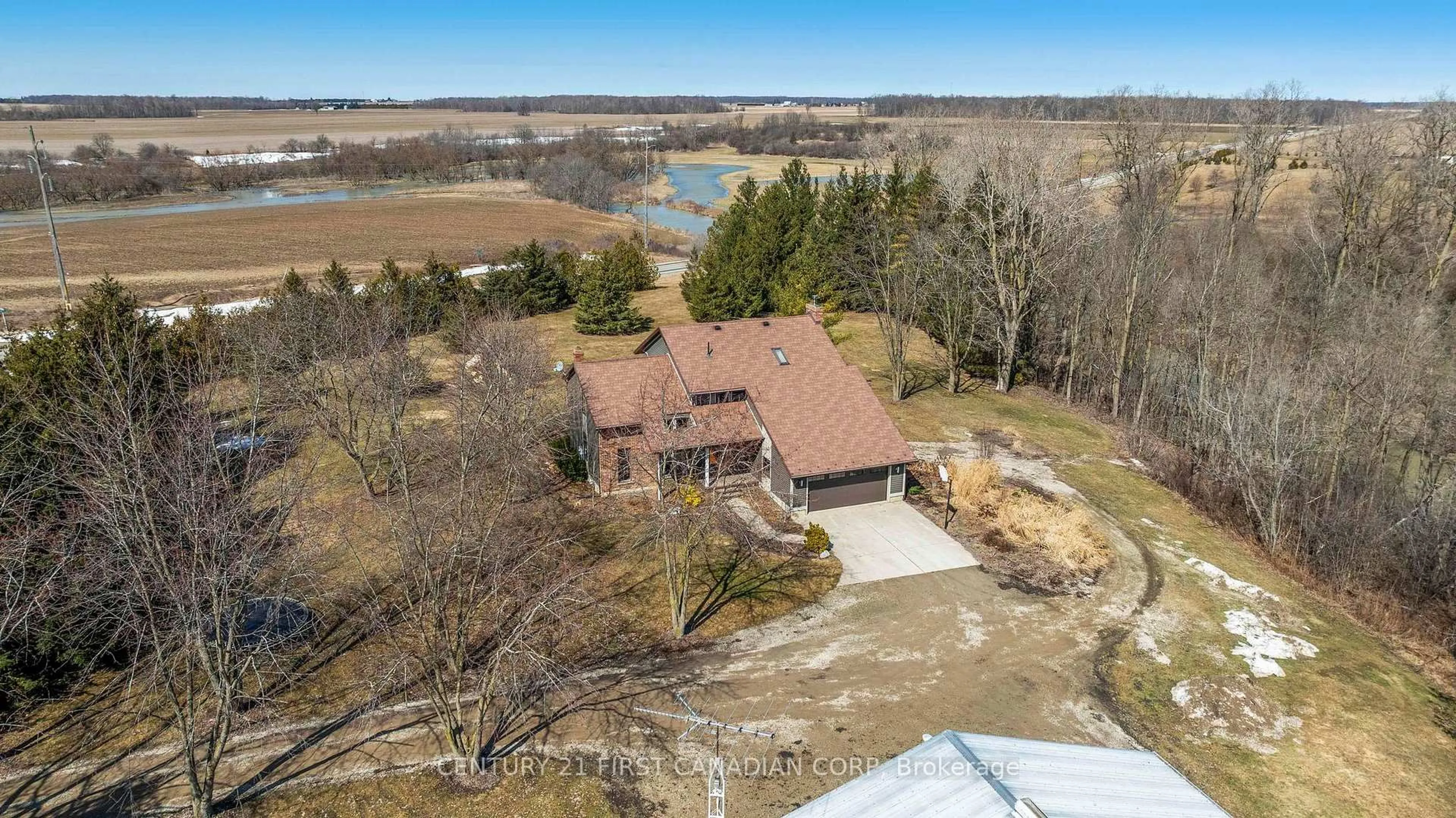 A pic from outside/outdoor area/front of a property/back of a property/a pic from drone, water/lake/river/ocean view for 6210 Confederation Line, Warwick Ontario N0M 2S0