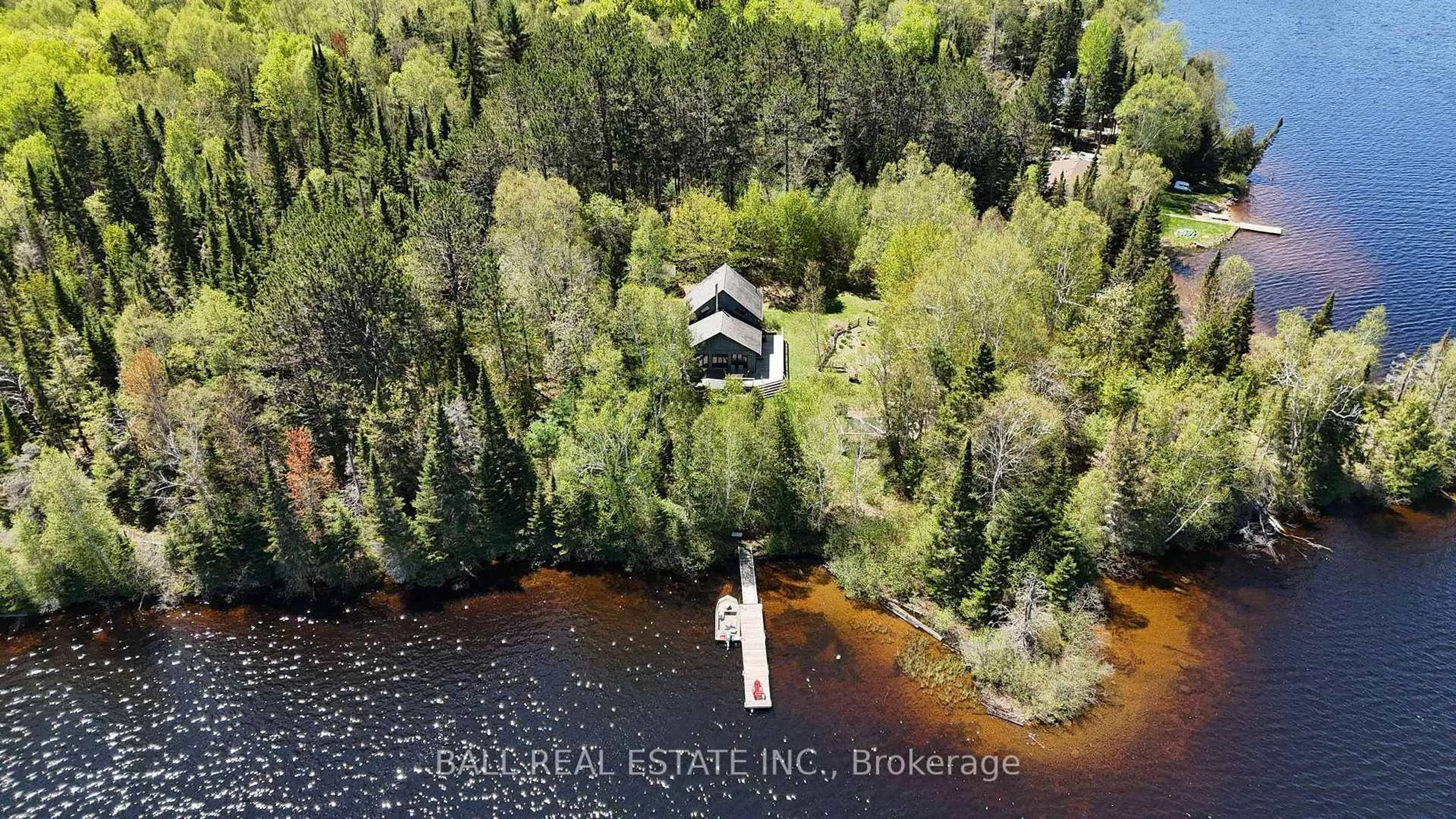 A pic from outside/outdoor area/front of a property/back of a property/a pic from drone, water/lake/river/ocean view for 6262 Hay Lake Rd, South Algonquin Ontario K0J 2M0