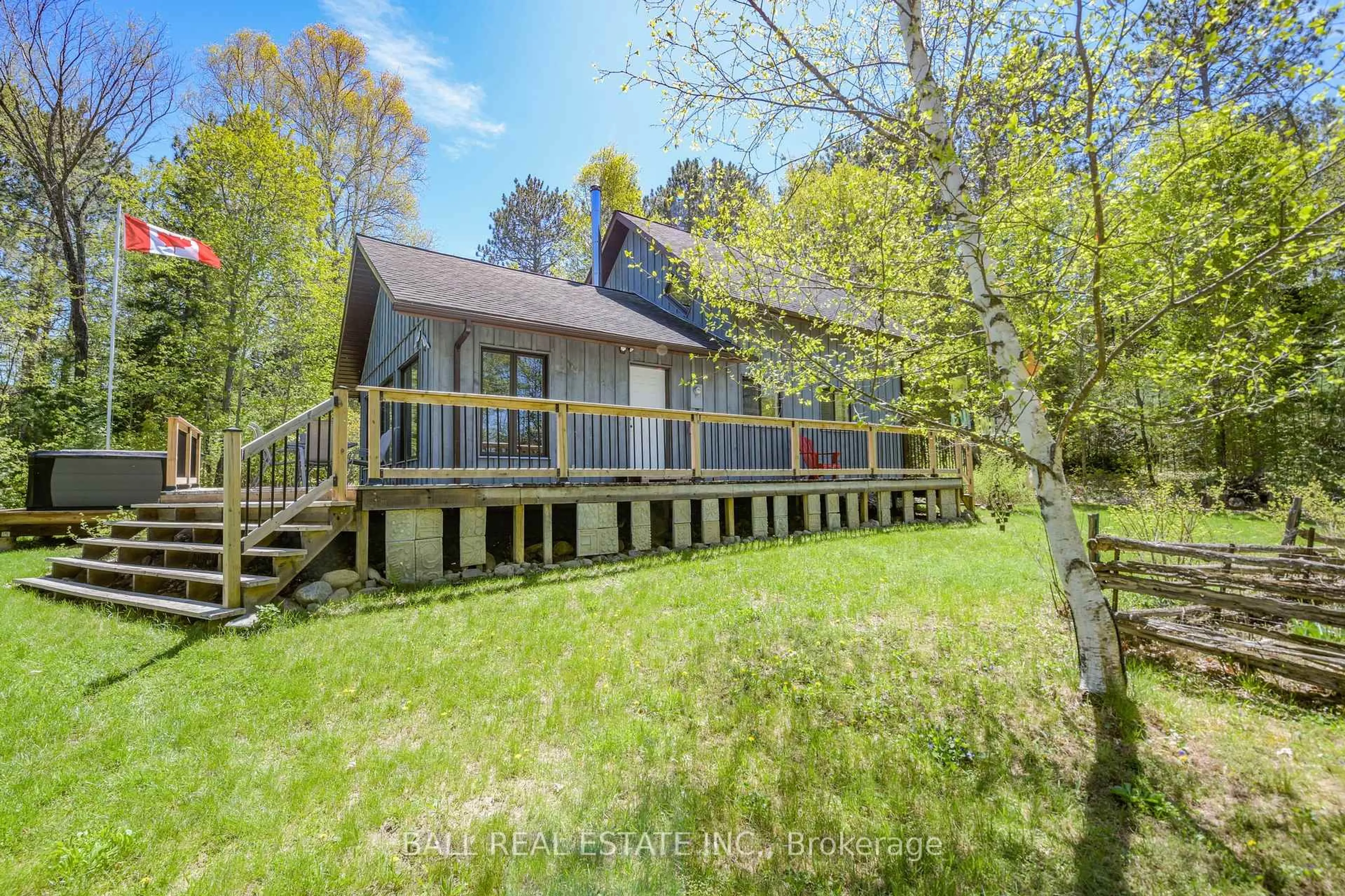 A pic from outside/outdoor area/front of a property/back of a property/a pic from drone, water/lake/river/ocean view for 6262 Hay Lake Rd, South Algonquin Ontario K0J 2M0