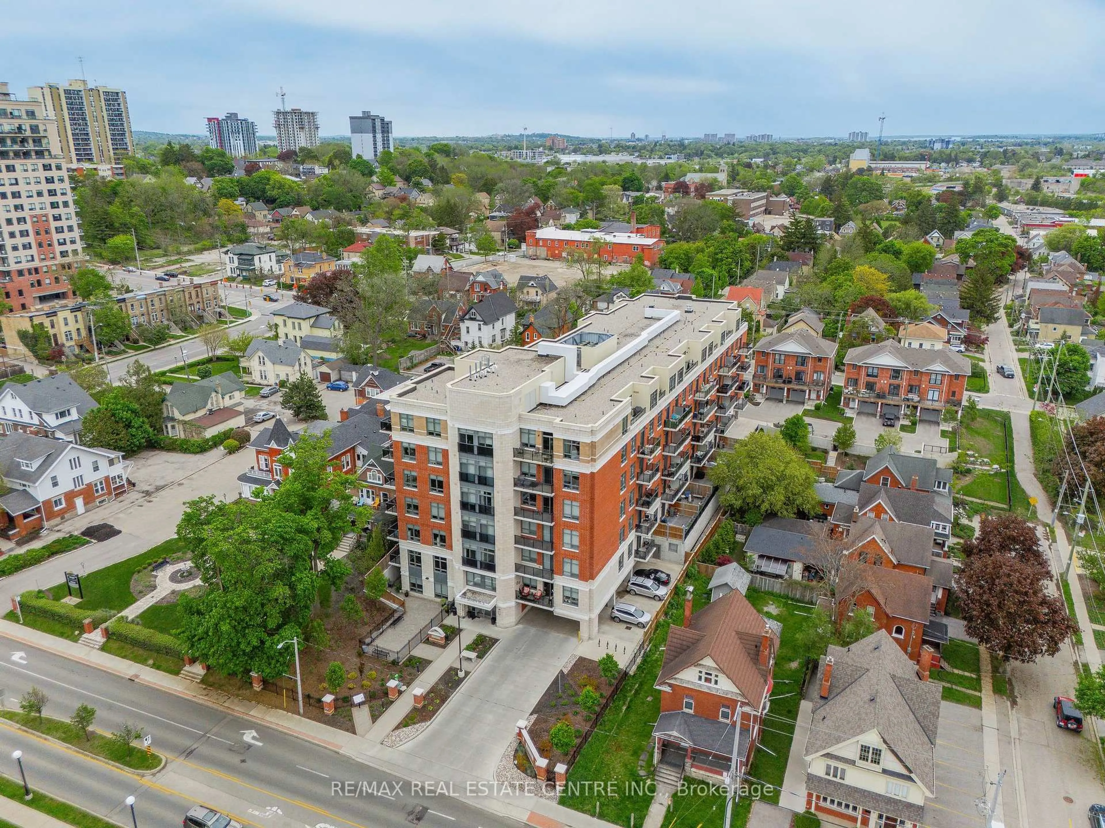 A pic from outside/outdoor area/front of a property/back of a property/a pic from drone, city buildings view from balcony for 399 QUEEN St #202, Kitchener Ontario N2G 0C4