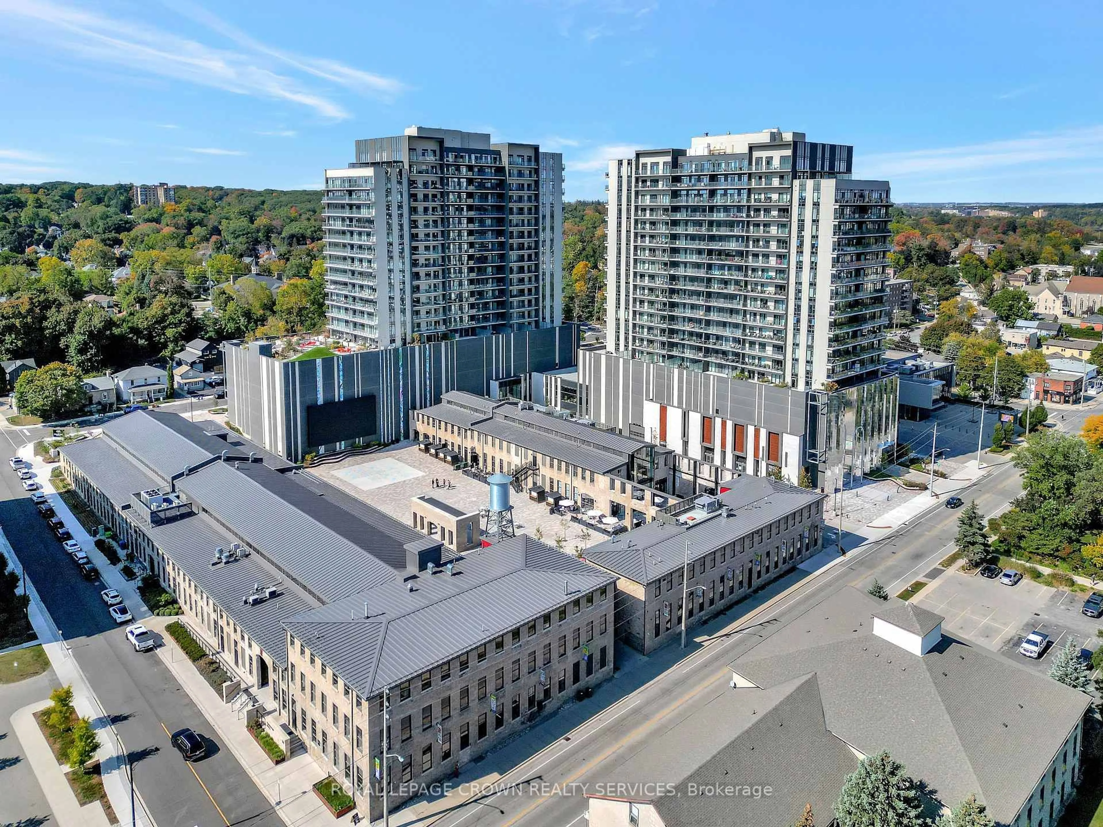 A pic from outside/outdoor area/front of a property/back of a property/a pic from drone, city buildings view from balcony for 50 Grand Ave #1501, Cambridge Ontario N1S 0C2