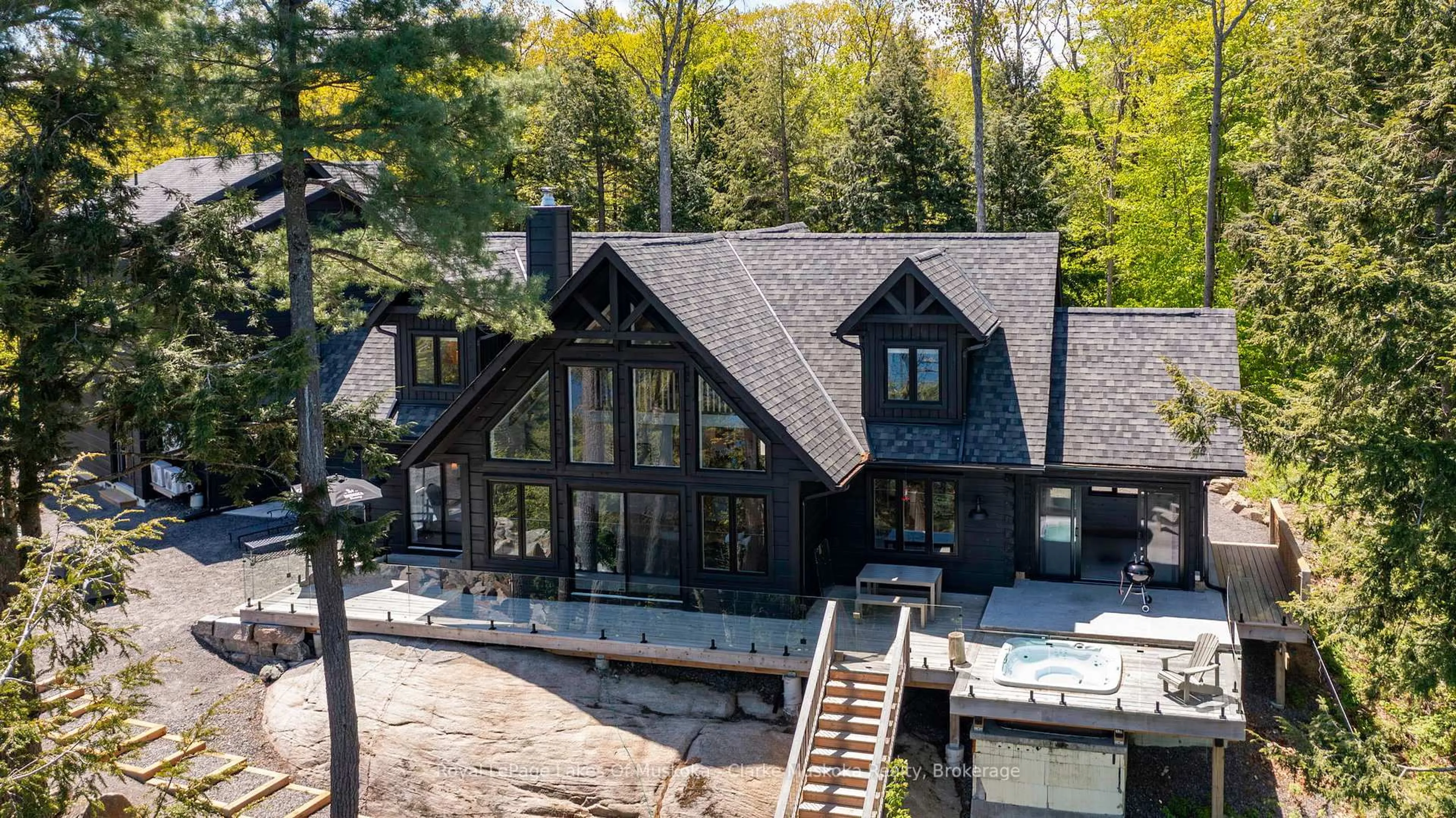 A pic from outside/outdoor area/front of a property/back of a property/a pic from drone, water/lake/river/ocean view for 1211 Foreman Rd #44, Muskoka Lakes Ontario P0B 1J0