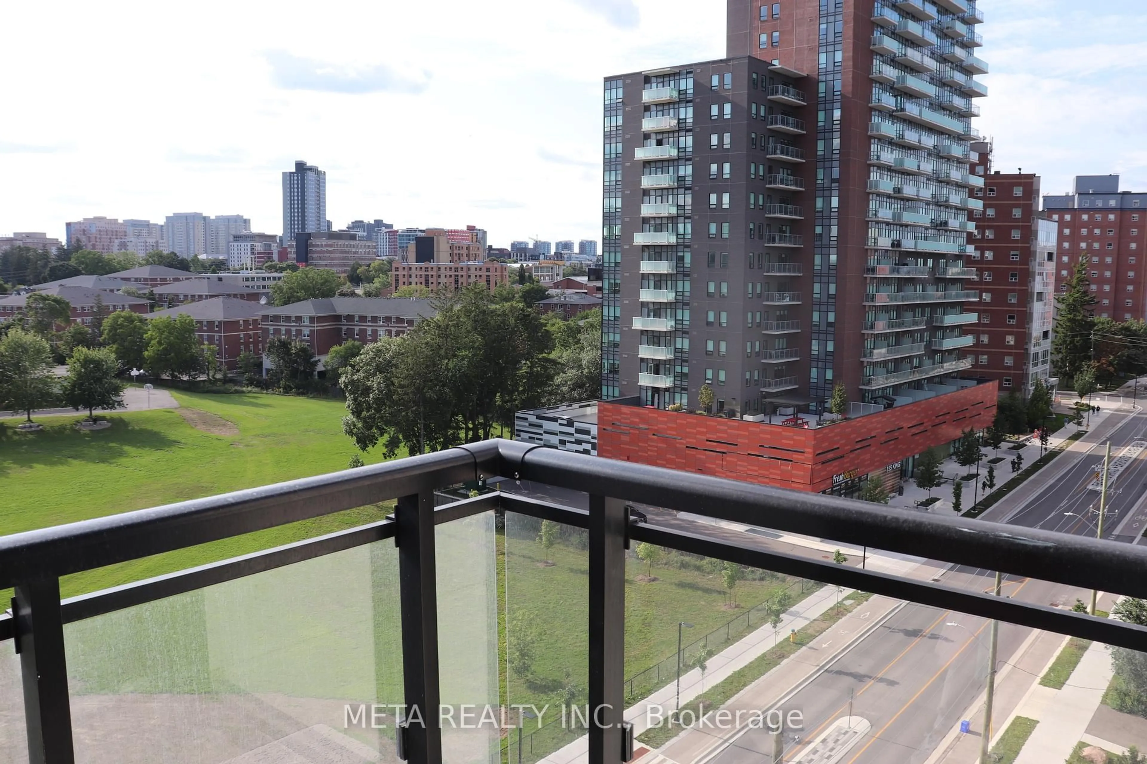 Balcony in the apartment, city buildings view from balcony for 128 king St #908, Waterloo Ontario N2J 0E9