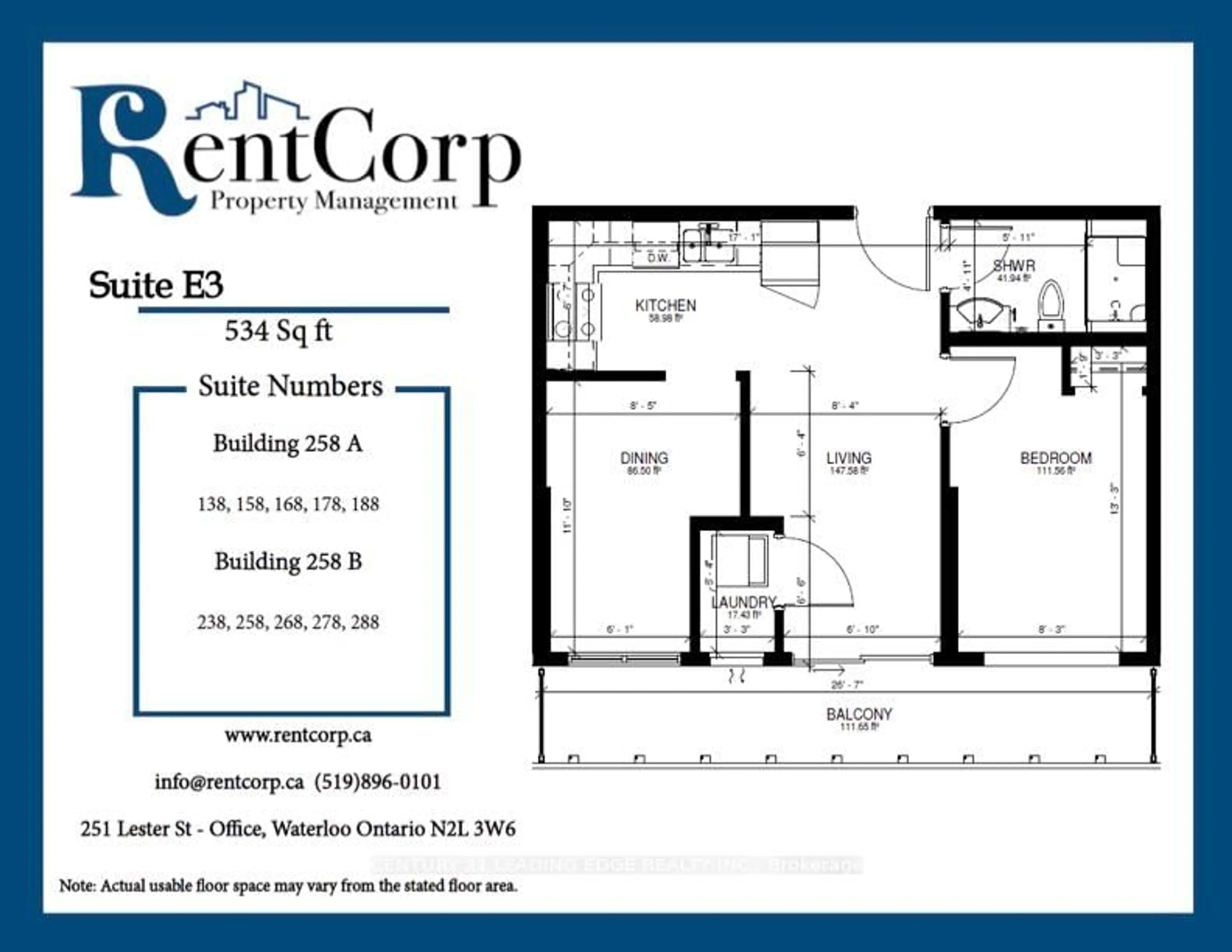 Floor plan for 258 A SUNVIEW St #138, Waterloo Ontario N2L 0H6