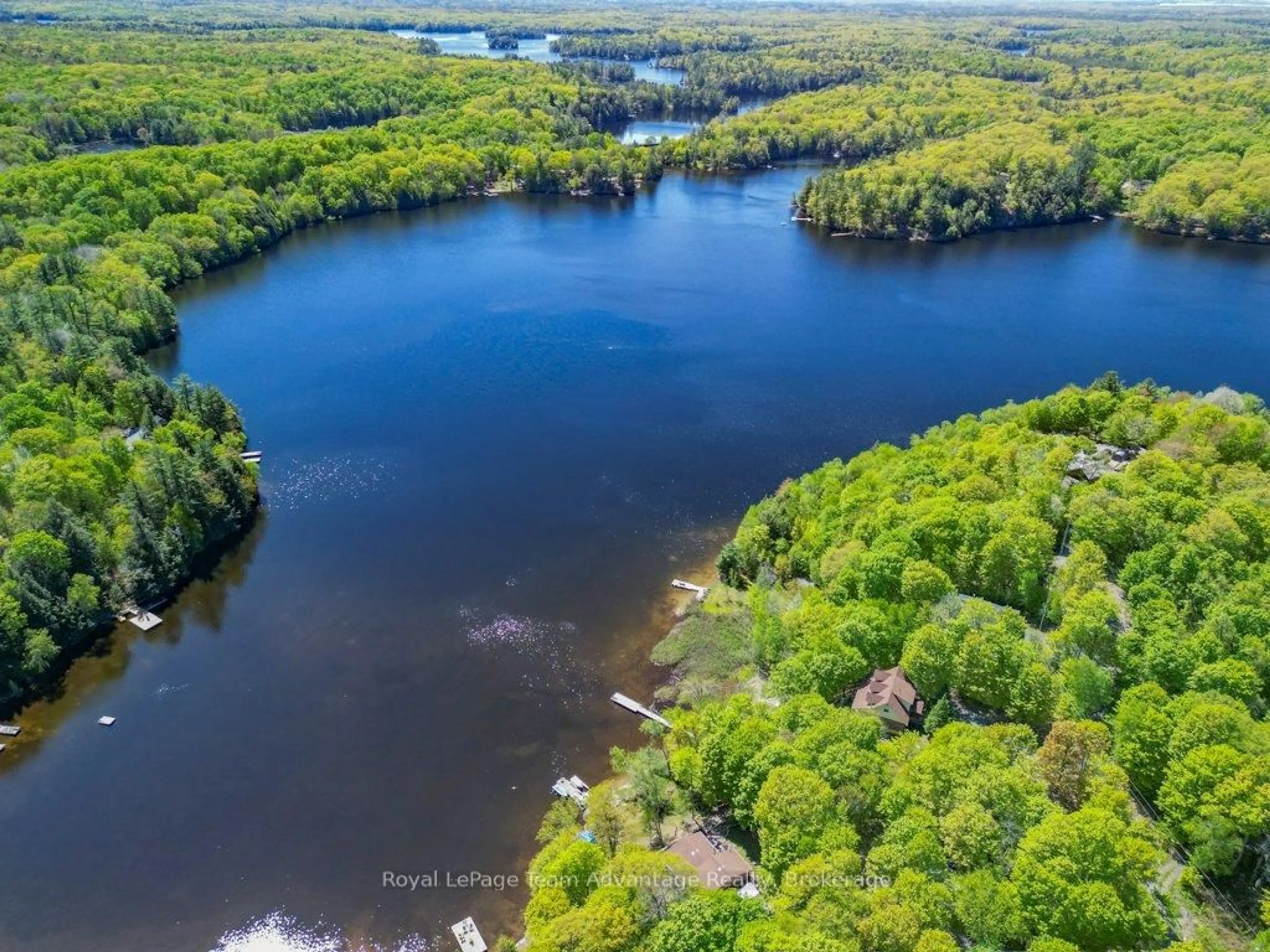 A pic from outside/outdoor area/front of a property/back of a property/a pic from drone, water/lake/river/ocean view for 52 Little Otter Lane, Seguin Ontario P2A 0B2