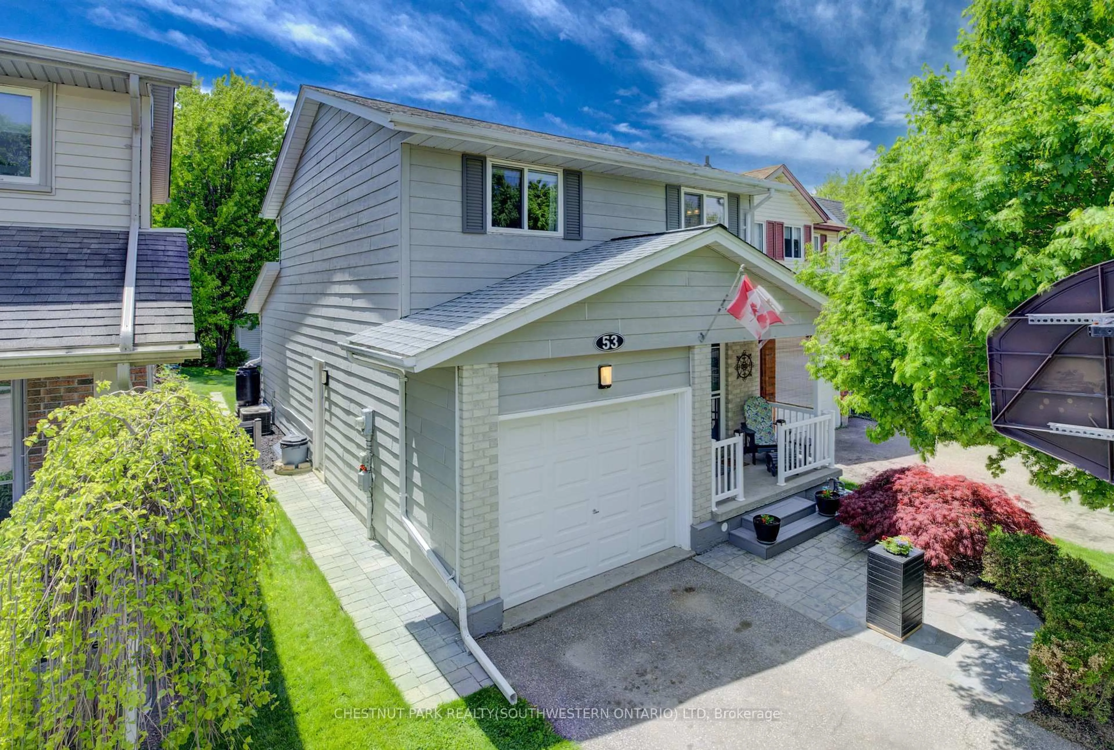 Home with vinyl exterior material, street for 53 Ristau Cres, Kitchener Ontario N2E 3A8