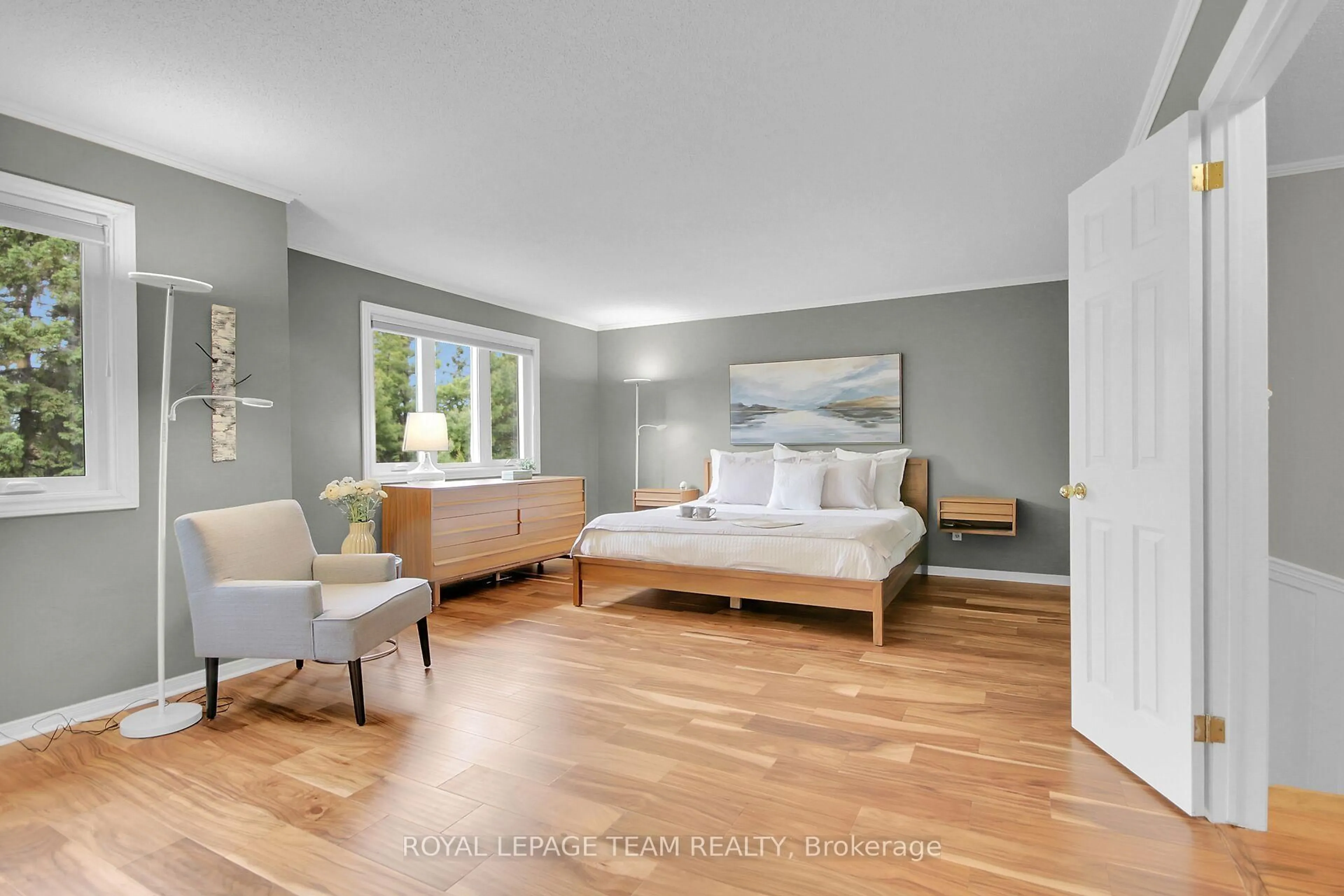 Bedroom with bed, wood/laminate floor for 51 Windeyer Cres, Ottawa Ontario K2K 2P7