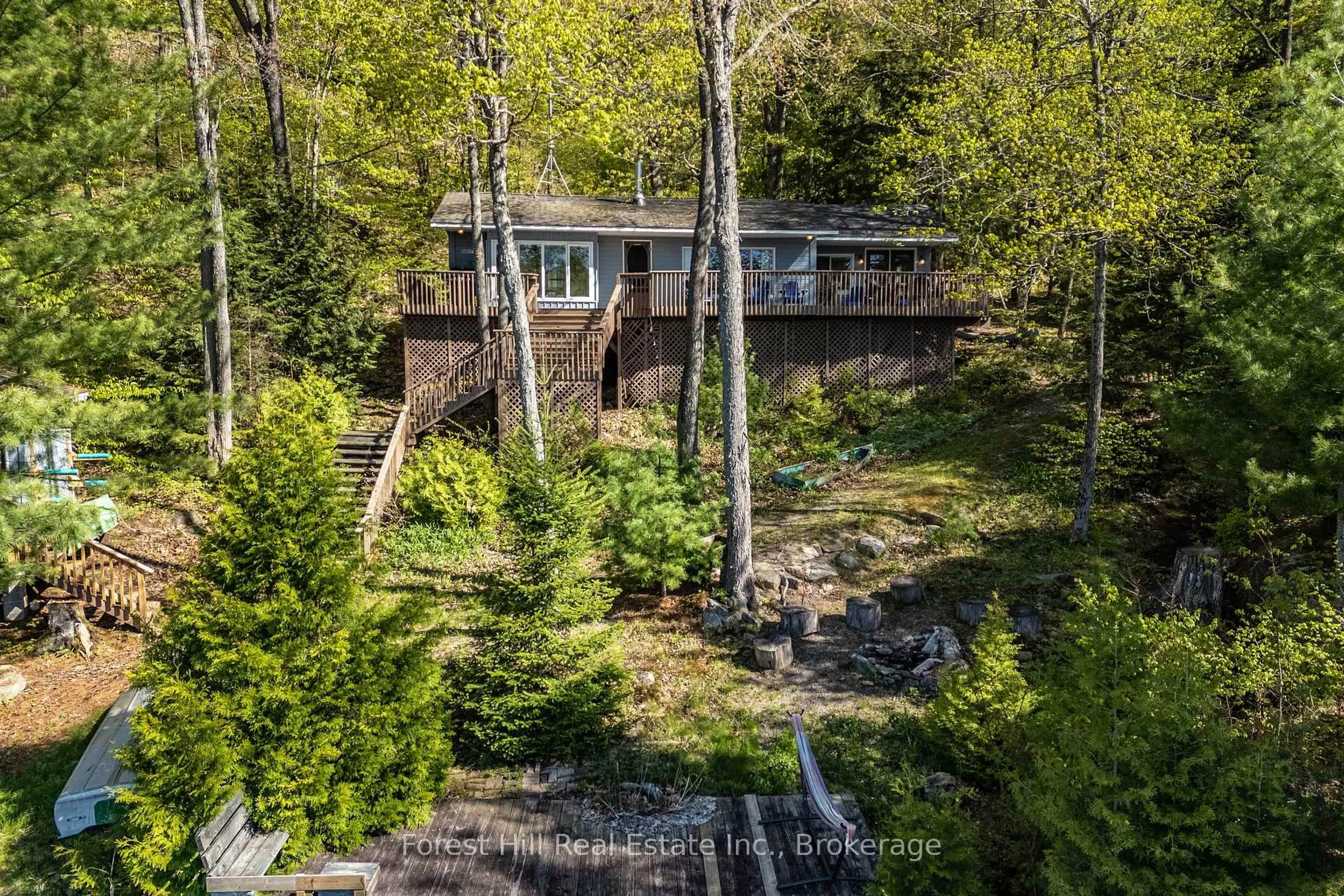 A pic from outside/outdoor area/front of a property/back of a property/a pic from drone, forest/trees view for 48 Raven Lake N/A, Lake of Bays Ontario P0B 1A0