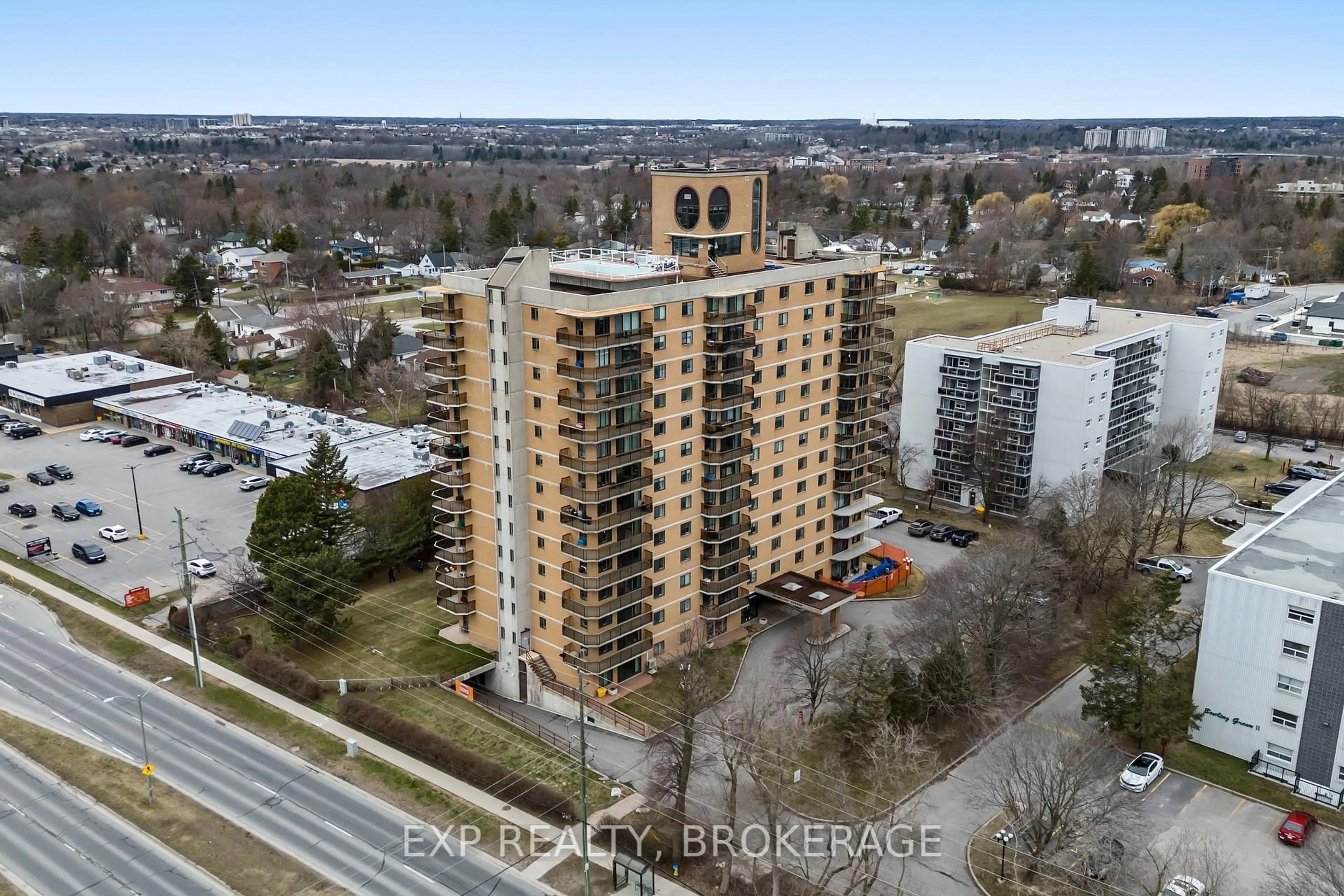 A pic from outside/outdoor area/front of a property/back of a property/a pic from drone, city buildings view from balcony for 257 Bath Rd #401, Kingston Ontario K7M 7T3