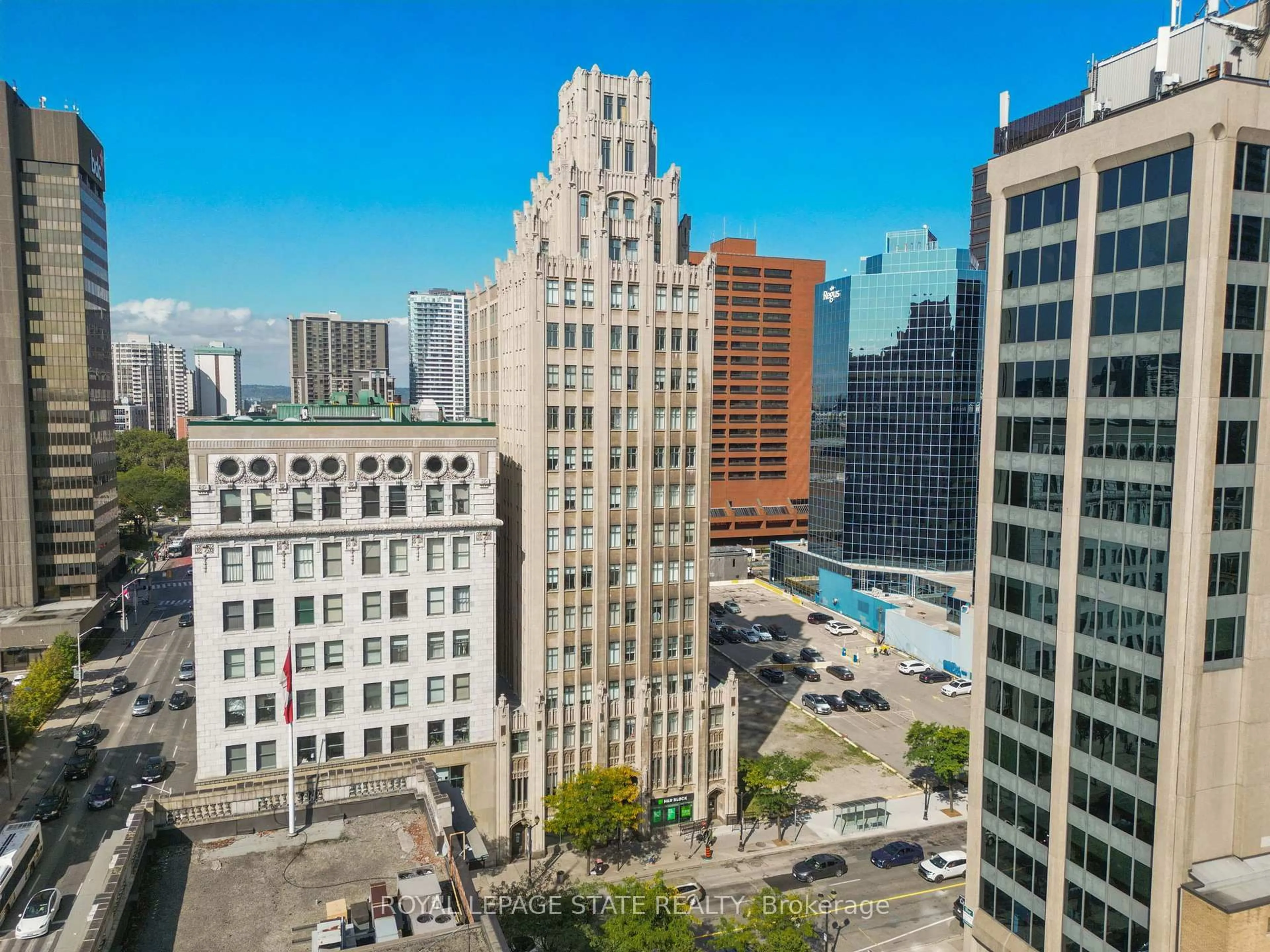 A pic from outside/outdoor area/front of a property/back of a property/a pic from drone, city buildings view from balcony for 36 James St #1205, Hamilton Ontario L8P 4W4