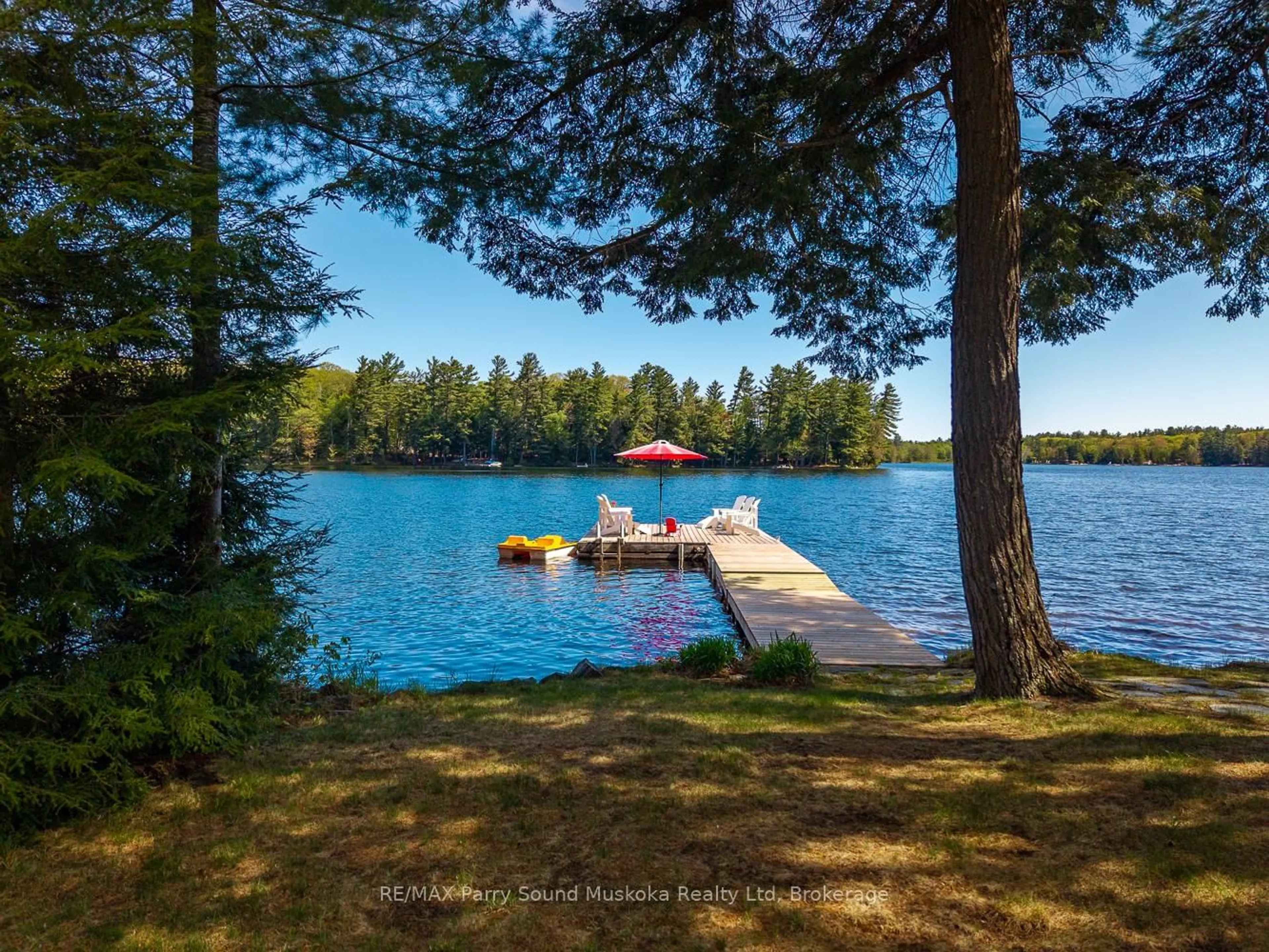 A pic from outside/outdoor area/front of a property/back of a property/a pic from drone, water/lake/river/ocean view for 3 Maureen Dr, Seguin Ontario P2A 2W8