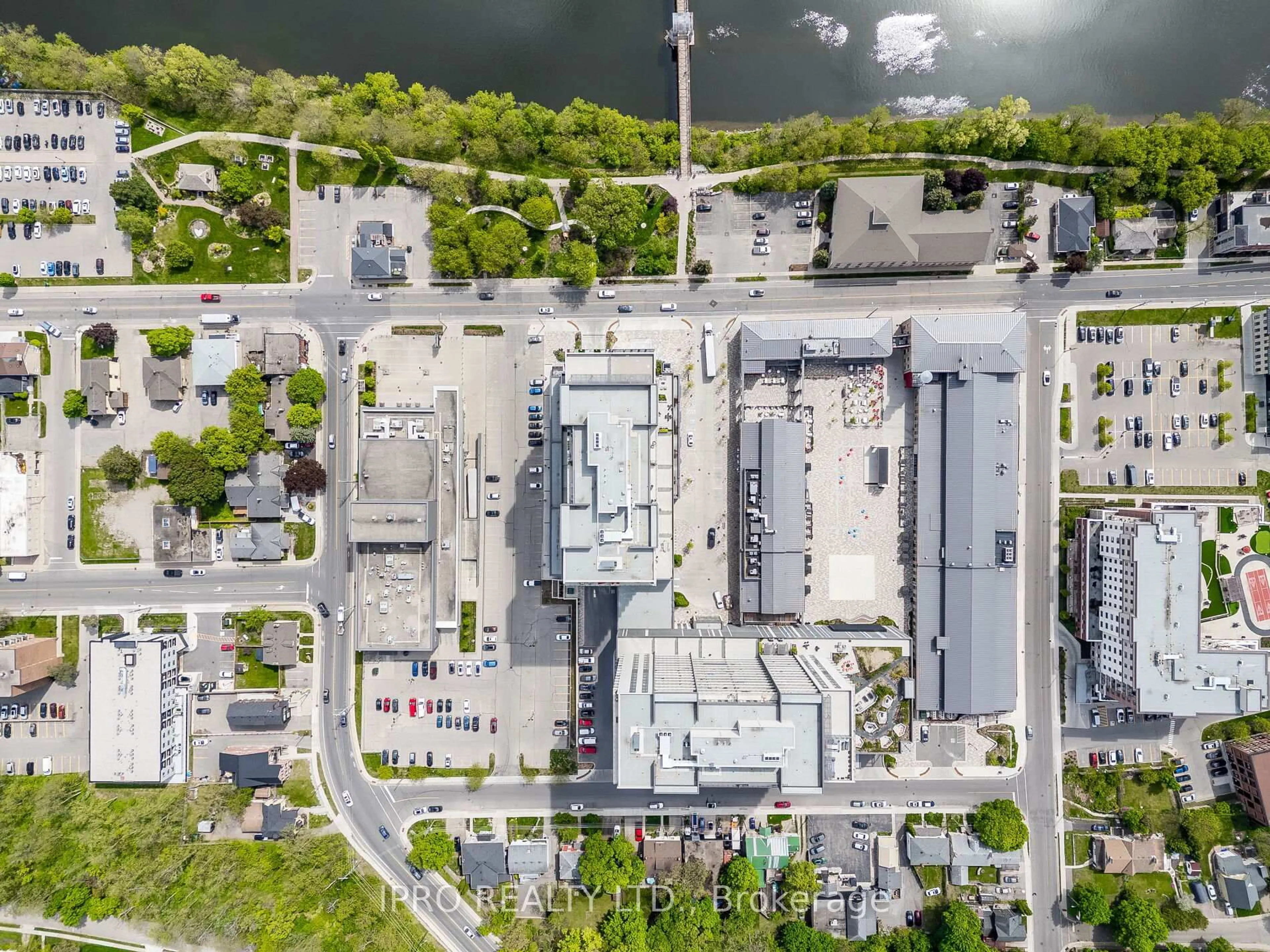 A pic from outside/outdoor area/front of a property/back of a property/a pic from drone, street for 50 Grand Ave #802, Cambridge Ontario N1S 2L8