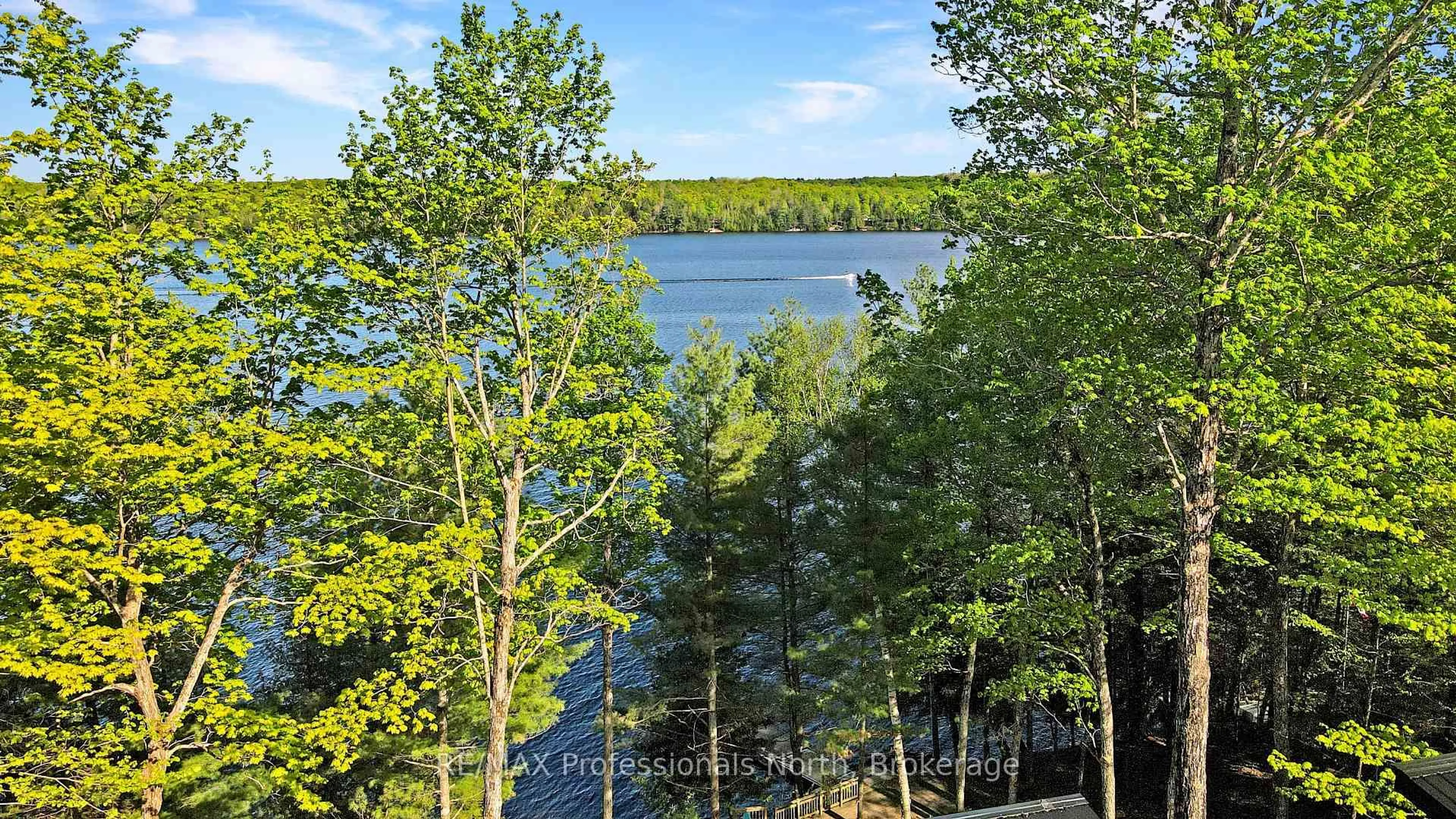 A pic from outside/outdoor area/front of a property/back of a property/a pic from drone, water/lake/river/ocean view for 1041 Minaki Lane, Minden Hills Ontario K0M 2K0