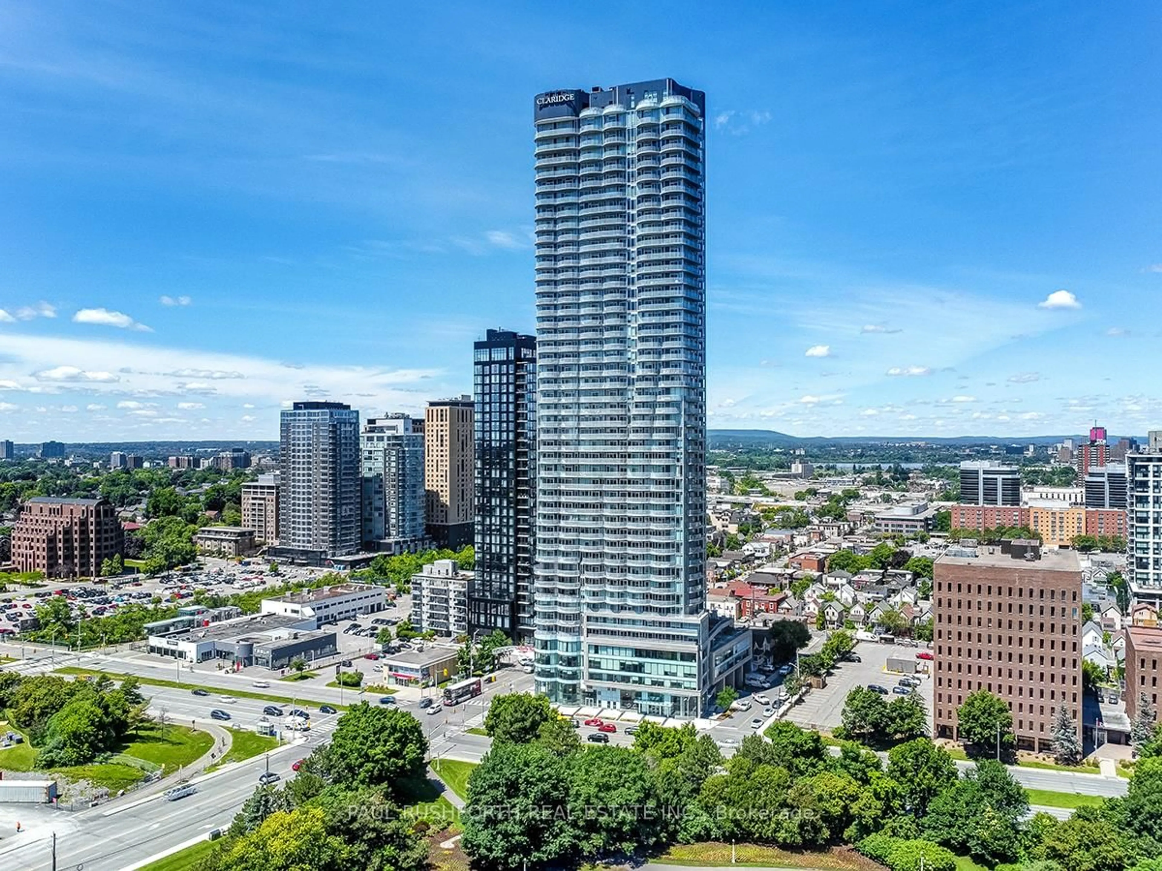 A pic from outside/outdoor area/front of a property/back of a property/a pic from drone, city buildings view from balcony for 805 Carling Ave #2108, Ottawa Ontario K1S 5W9