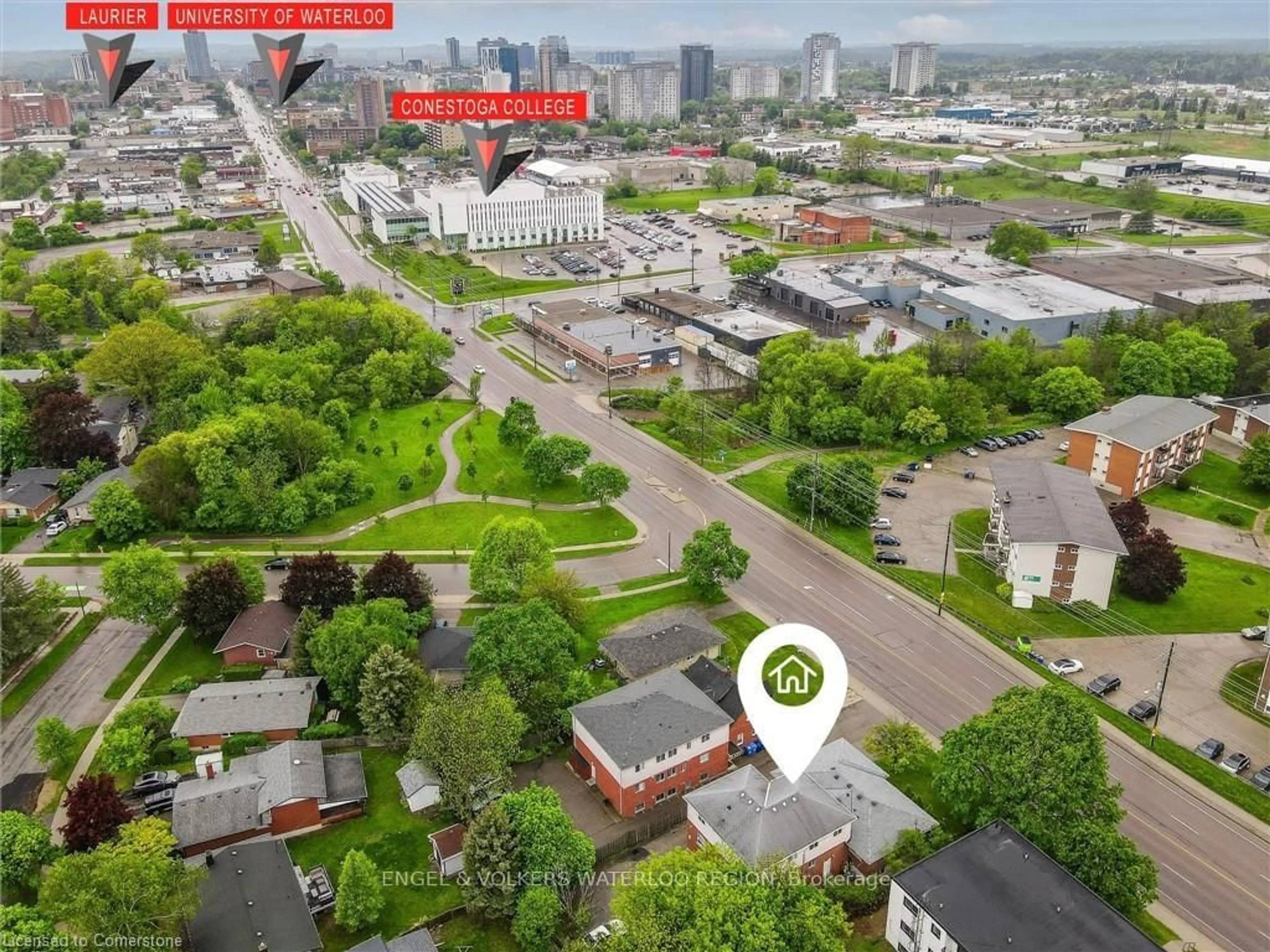 A pic from outside/outdoor area/front of a property/back of a property/a pic from drone, city buildings view from balcony for 155 University Ave, Waterloo Ontario N2J 2W4