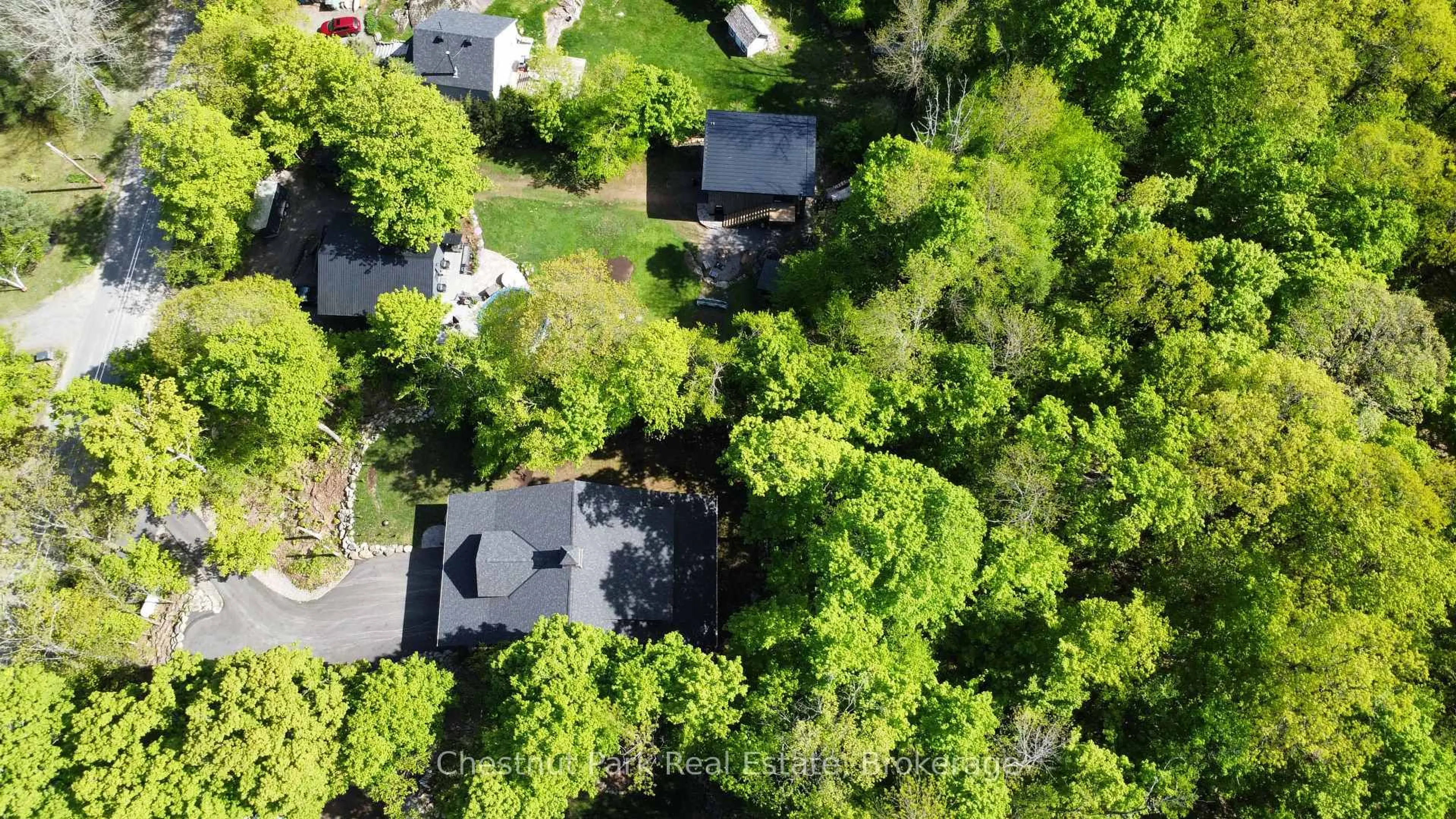 A pic from outside/outdoor area/front of a property/back of a property/a pic from drone, forest/trees view for 39 Todholm Dr, Muskoka Lakes Ontario P0B 1J0