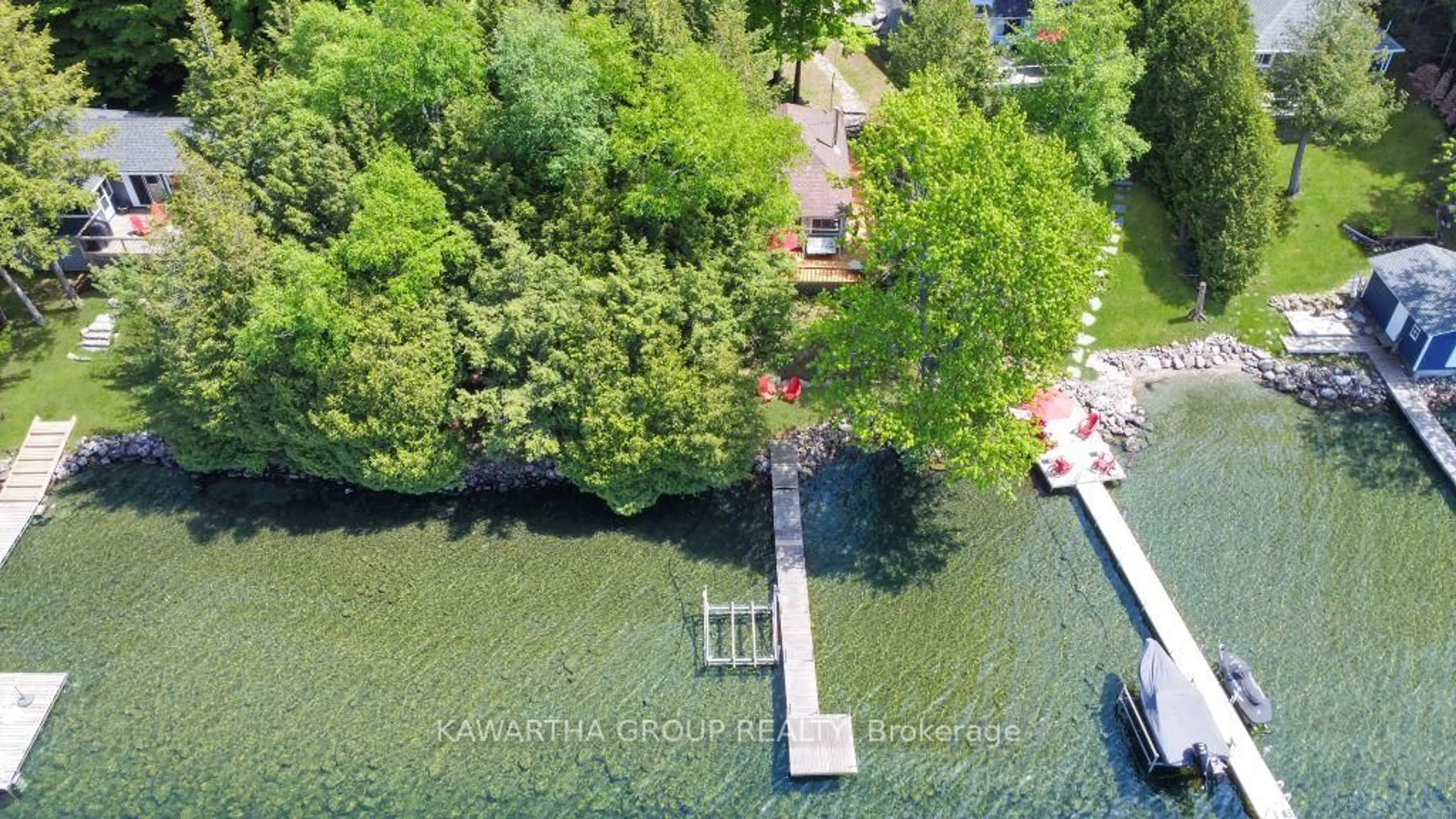 A pic from outside/outdoor area/front of a property/back of a property/a pic from drone, water/lake/river/ocean view for 44 Birch Glen Dr, Kawartha Lakes Ontario K0M 1C0