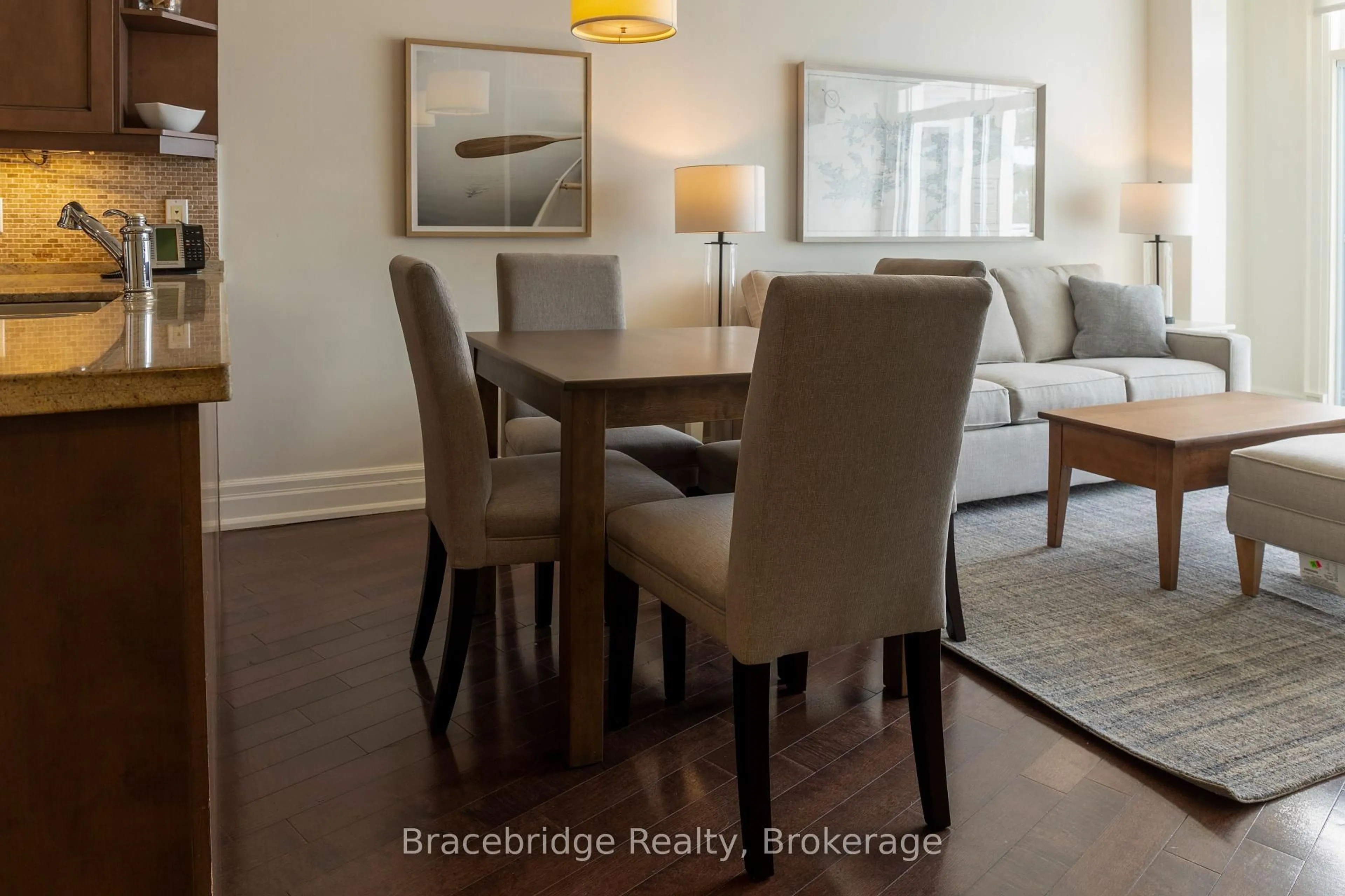 Dining room, wood/laminate floor for 1869 Muskoka 118 Rd #E206-D1, Muskoka Lakes Ontario P1L 1W8
