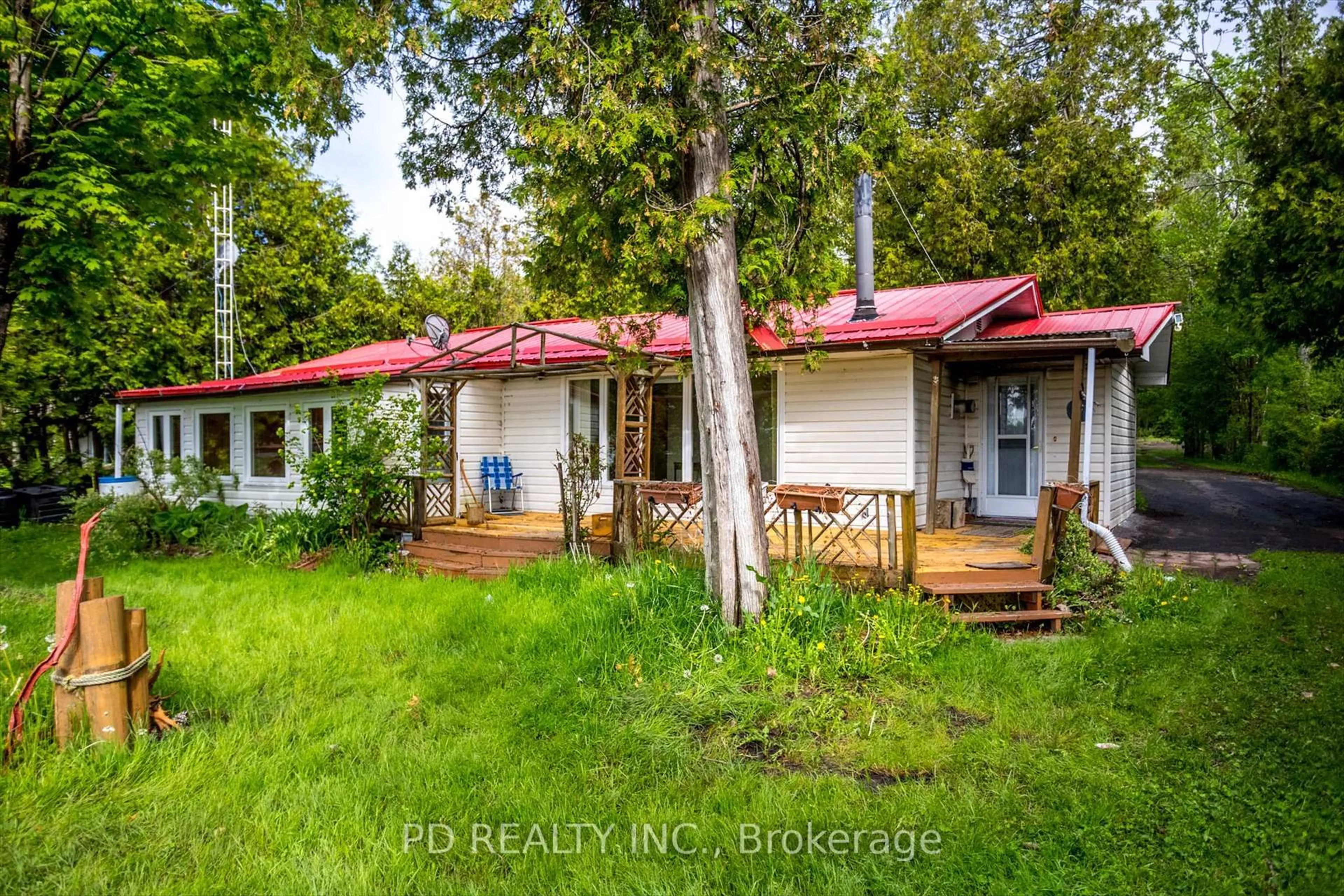 A pic from outside/outdoor area/front of a property/back of a property/a pic from drone, forest/trees view for 22 Evergreen St, Kawartha Lakes Ontario K0L 2W0