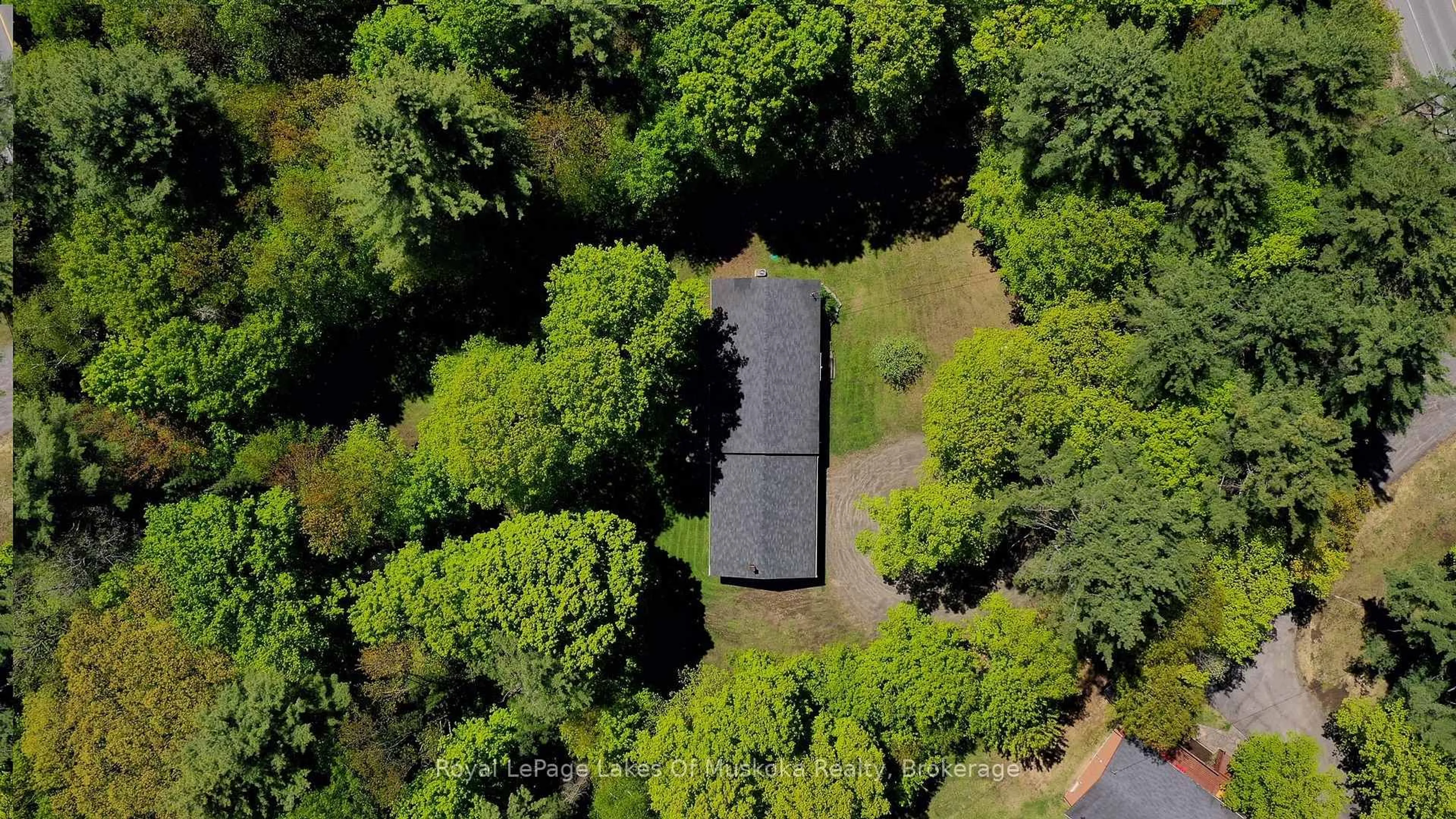 A pic from outside/outdoor area/front of a property/back of a property/a pic from drone, forest/trees view for 873 Muskoka 3 Rd, Huntsville Ontario P1H 1E2