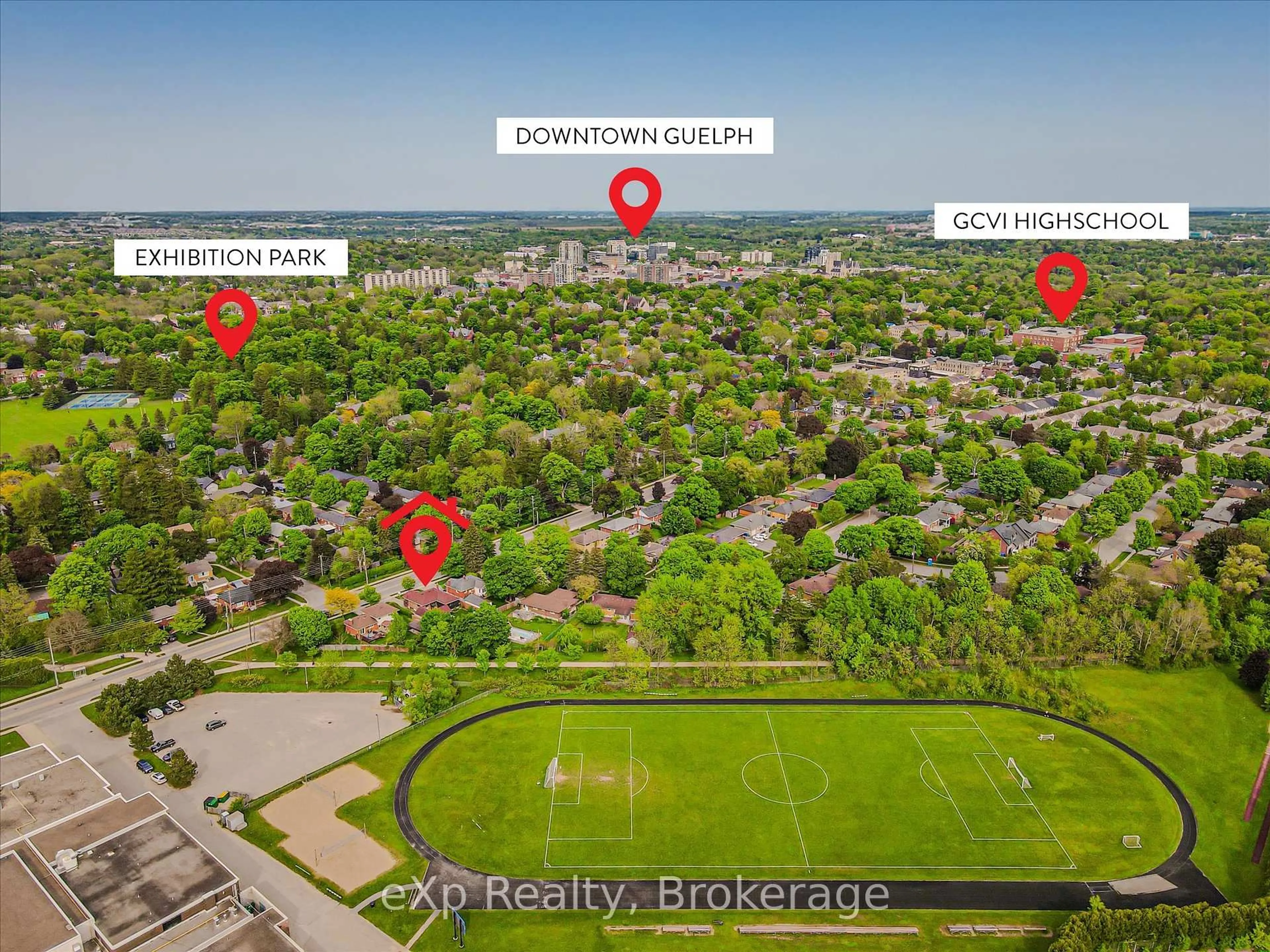 A pic from outside/outdoor area/front of a property/back of a property/a pic from drone, city buildings view from balcony for 34 Westmount Rd, Guelph Ontario N1H 5H5