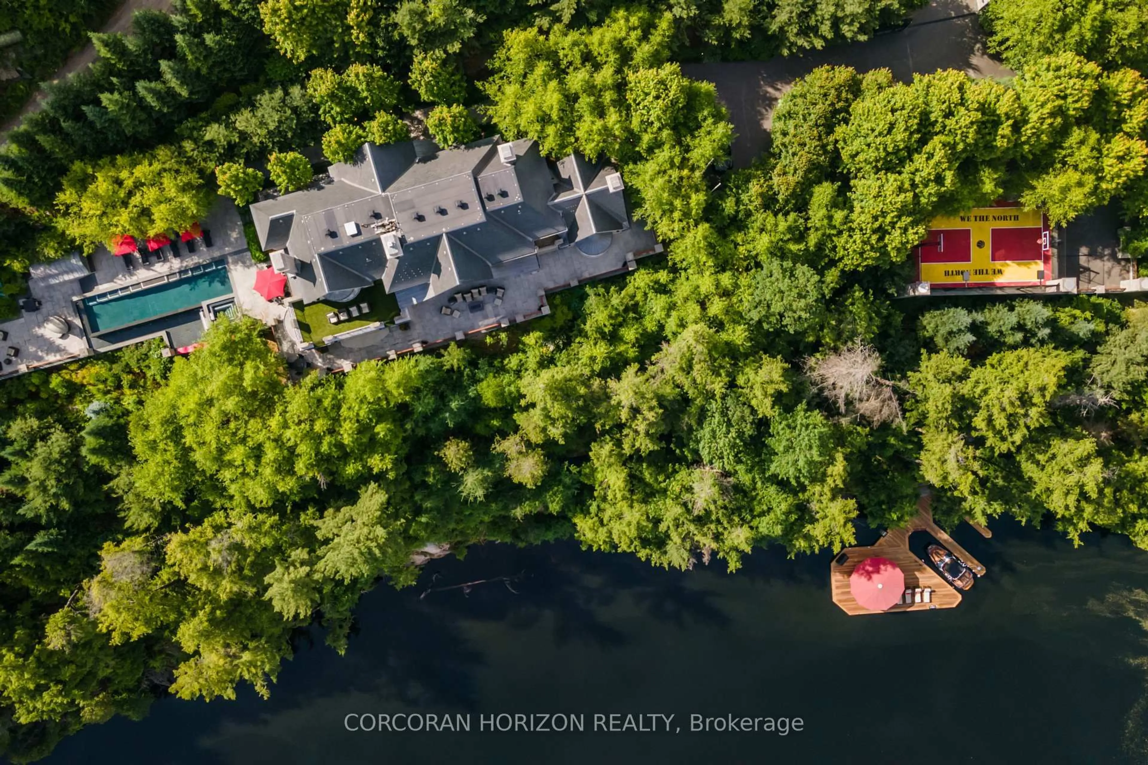 A pic from outside/outdoor area/front of a property/back of a property/a pic from drone, water/lake/river/ocean view for 155 Burgess Rd, Seguin Ontario P0C 1J0