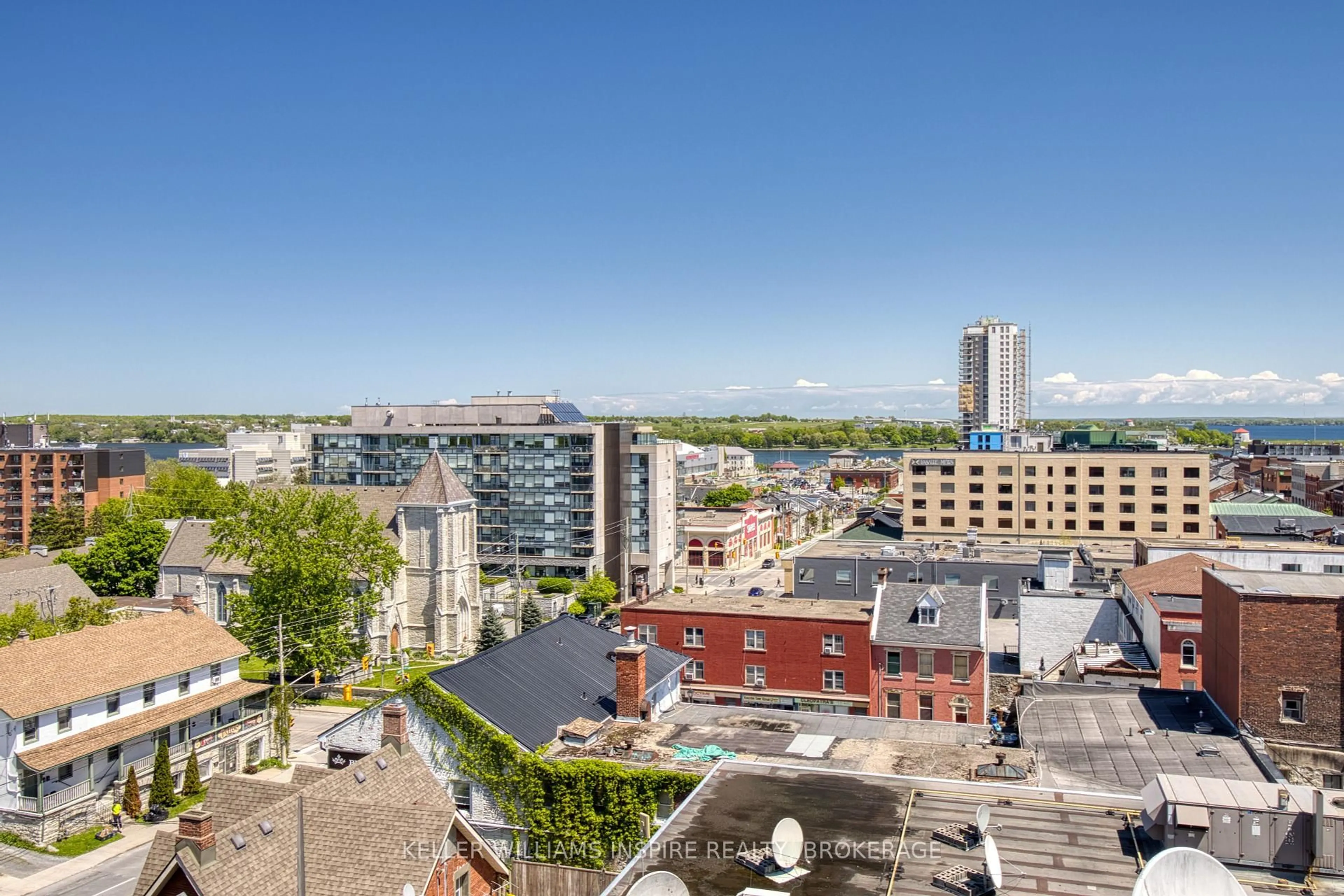 A pic from outside/outdoor area/front of a property/back of a property/a pic from drone, city buildings view from balcony for 223 Princess St #701, Kingston Ontario K7L 1B3