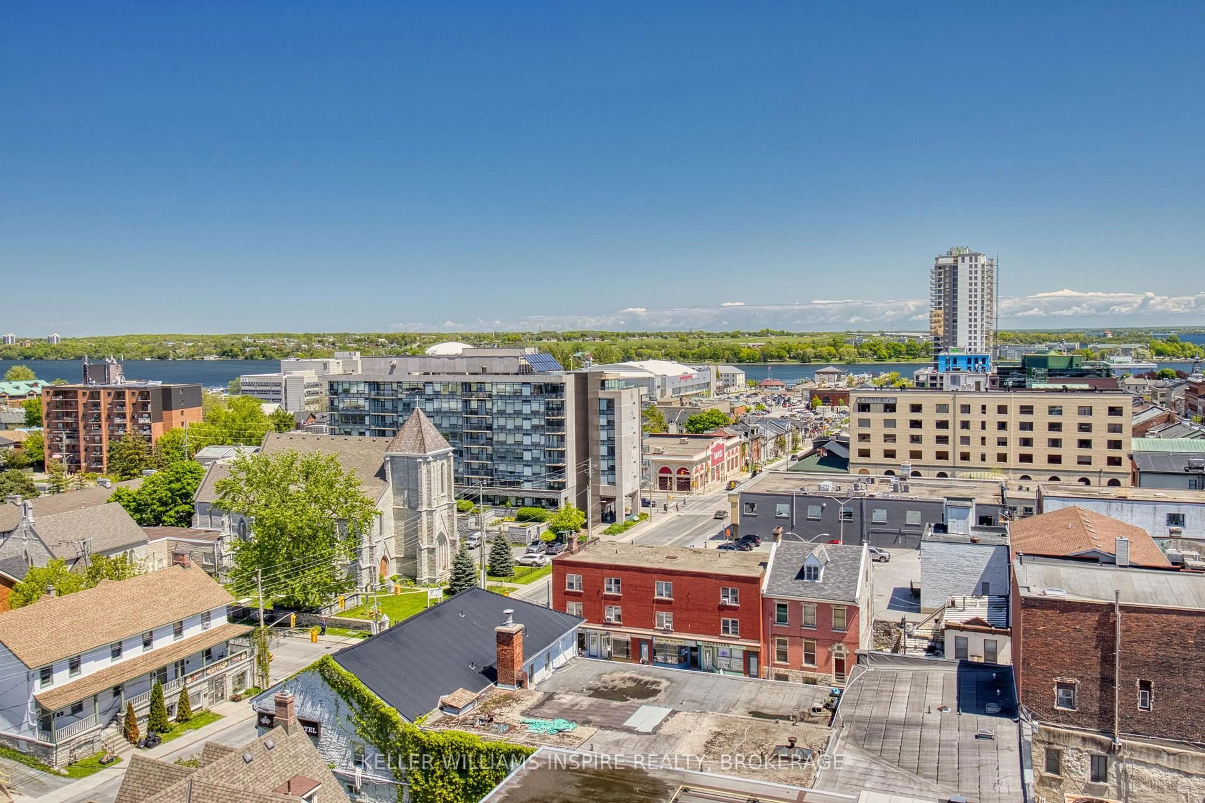 A pic from outside/outdoor area/front of a property/back of a property/a pic from drone, city buildings view from balcony for 223 Princess St #902, Kingston Ontario K7L 1B3