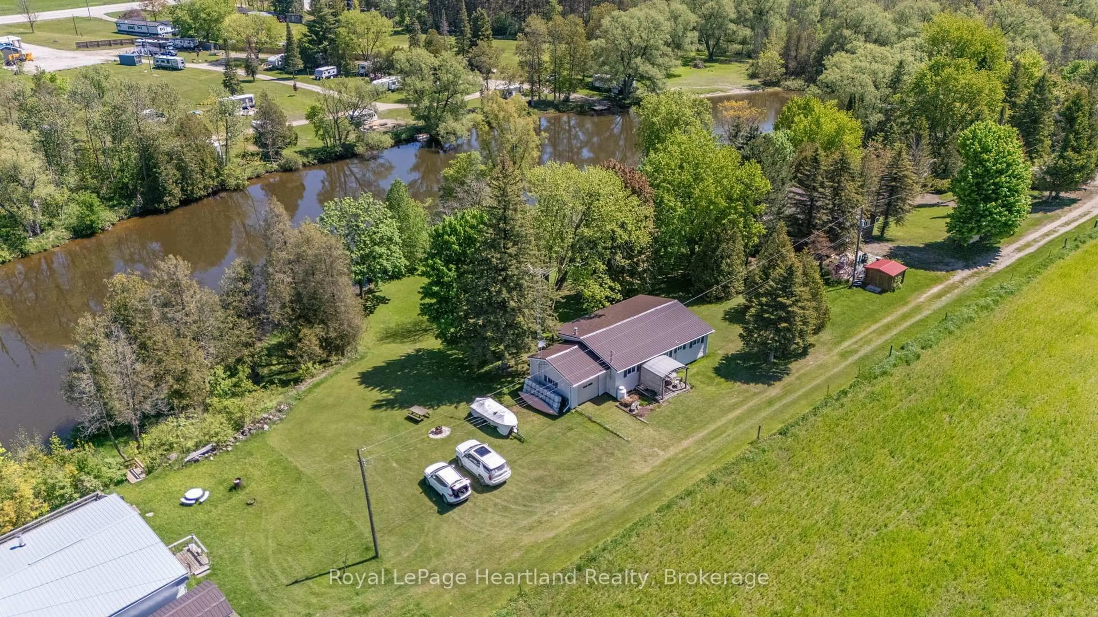 A pic from outside/outdoor area/front of a property/back of a property/a pic from drone, water/lake/river/ocean view for 48 Poechman Lane, Brockton Ontario N0G 2V0