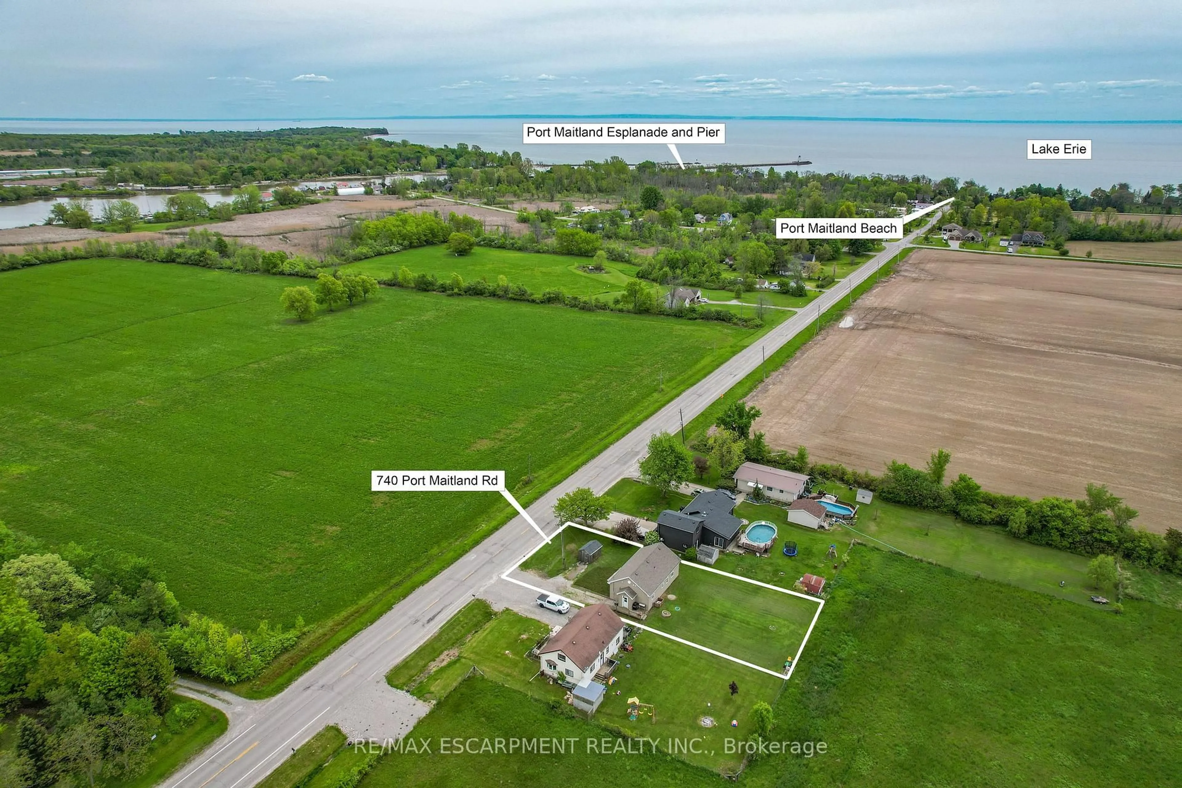 A pic from outside/outdoor area/front of a property/back of a property/a pic from drone, water/lake/river/ocean view for 740 Port Maitland Rd, Haldimand Ontario N1A 2W6