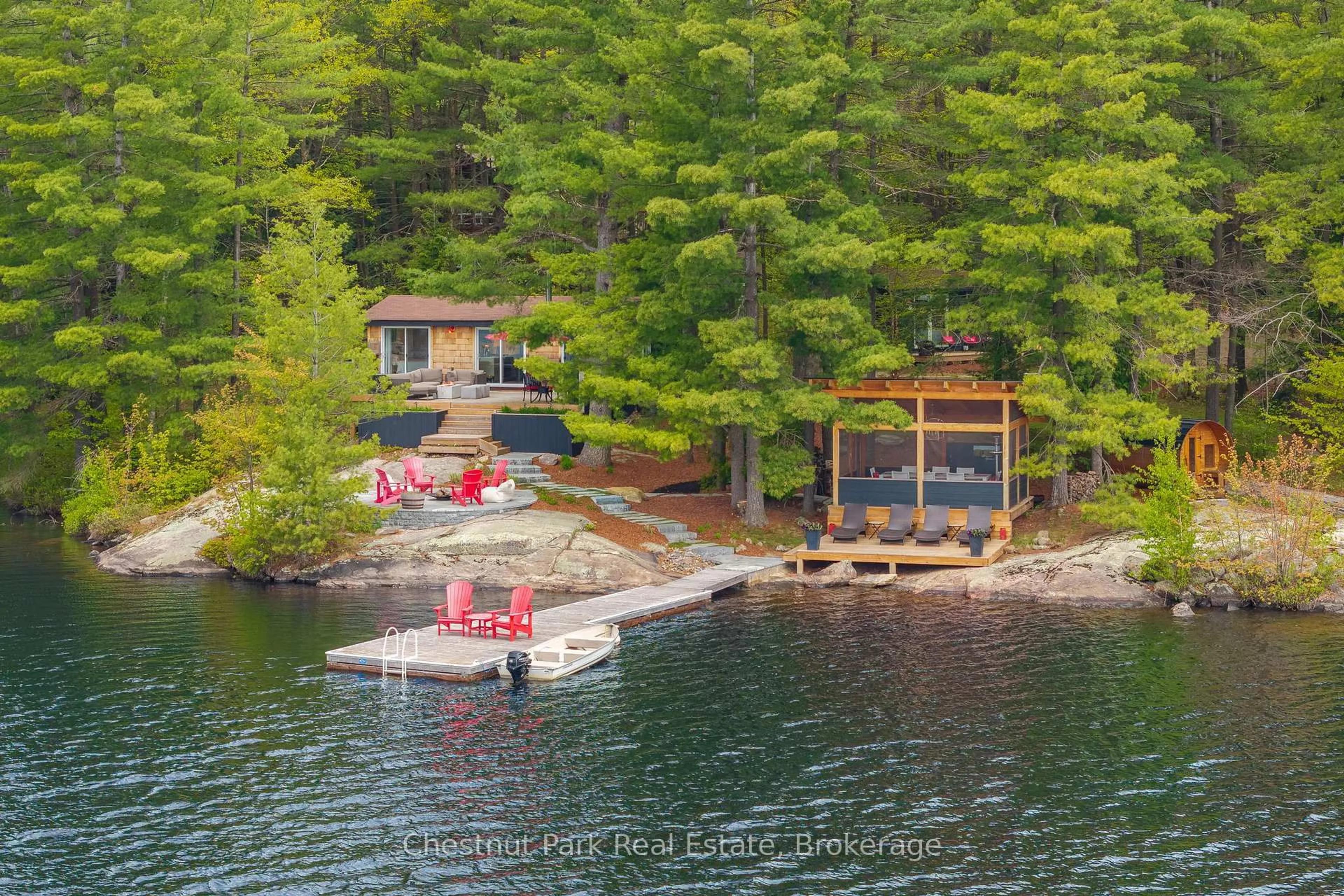 A pic from outside/outdoor area/front of a property/back of a property/a pic from drone, water/lake/river/ocean view for 1293 Windermere Rd #72, Muskoka Lakes Ontario P0B 1M0