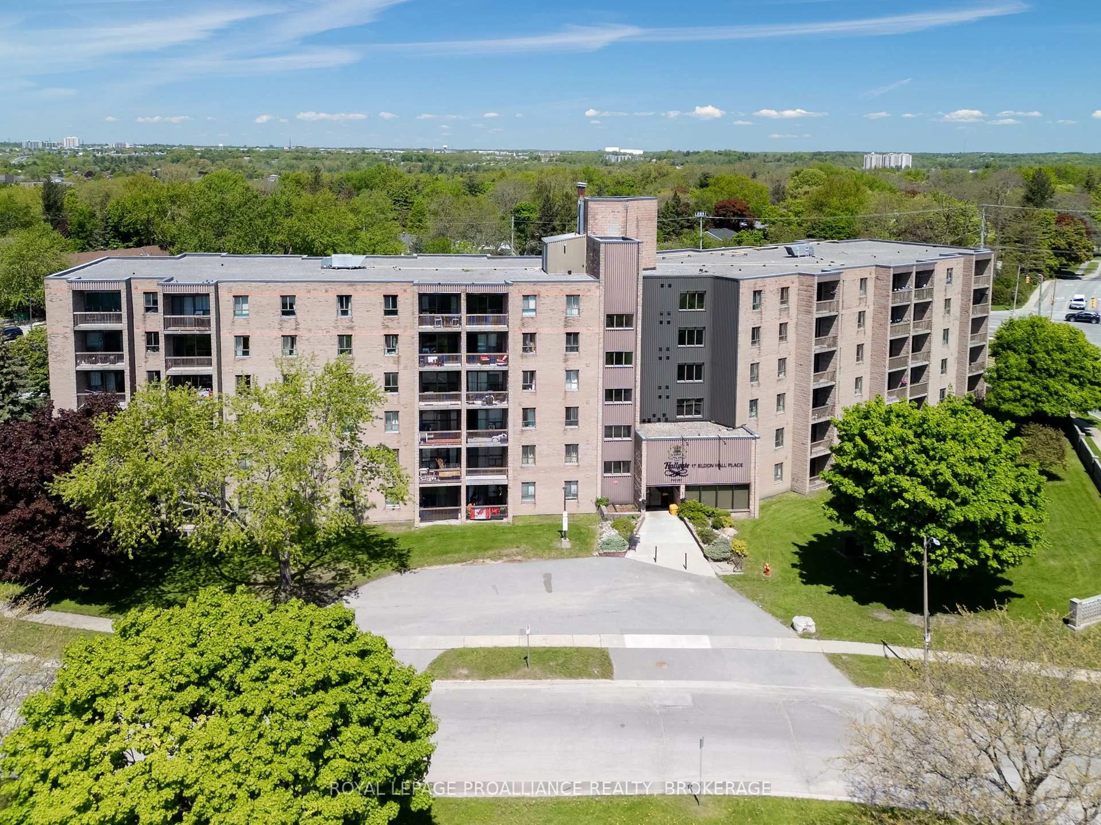 A pic from outside/outdoor area/front of a property/back of a property/a pic from drone, city buildings view from balcony for 17 Eldon Hall Pl #505, Kingston Ontario K7M 7H5
