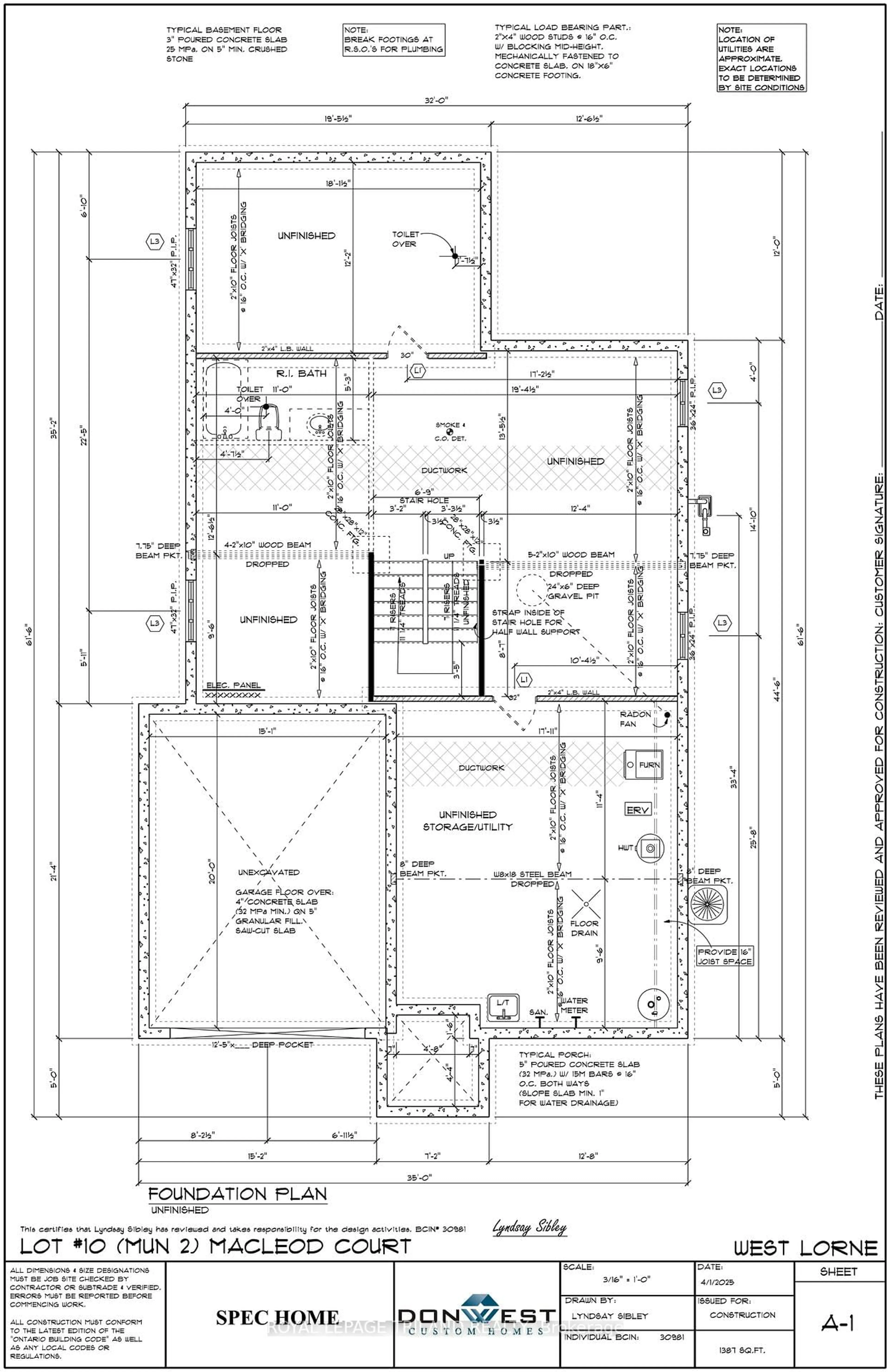 Floor plan for LOT 10 MACLEOD Crt, West Elgin Ontario N0L 2P0