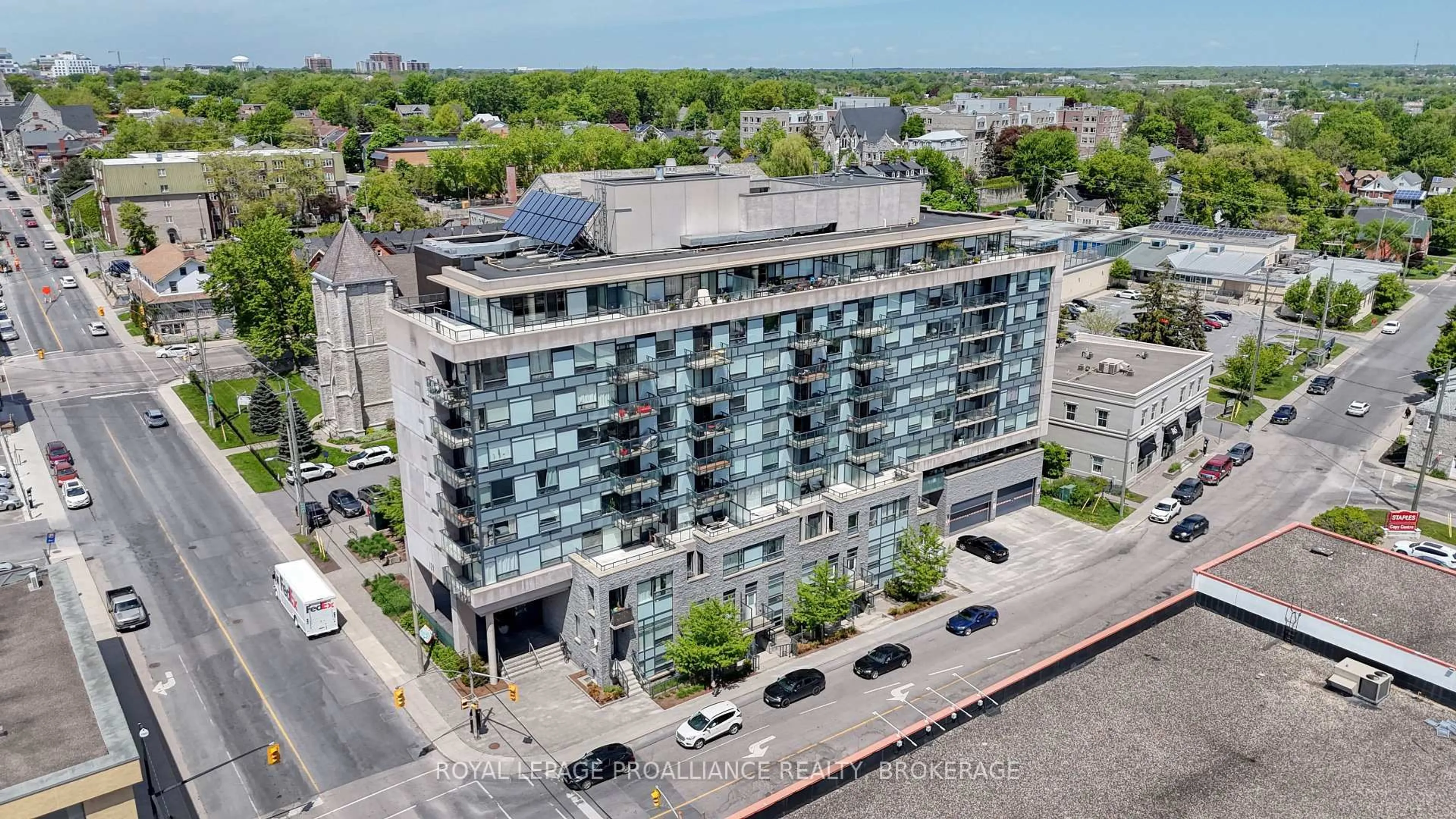A pic from outside/outdoor area/front of a property/back of a property/a pic from drone, city buildings view from balcony for 121 Queen St #A4, Kingston Ontario K7K 0G6