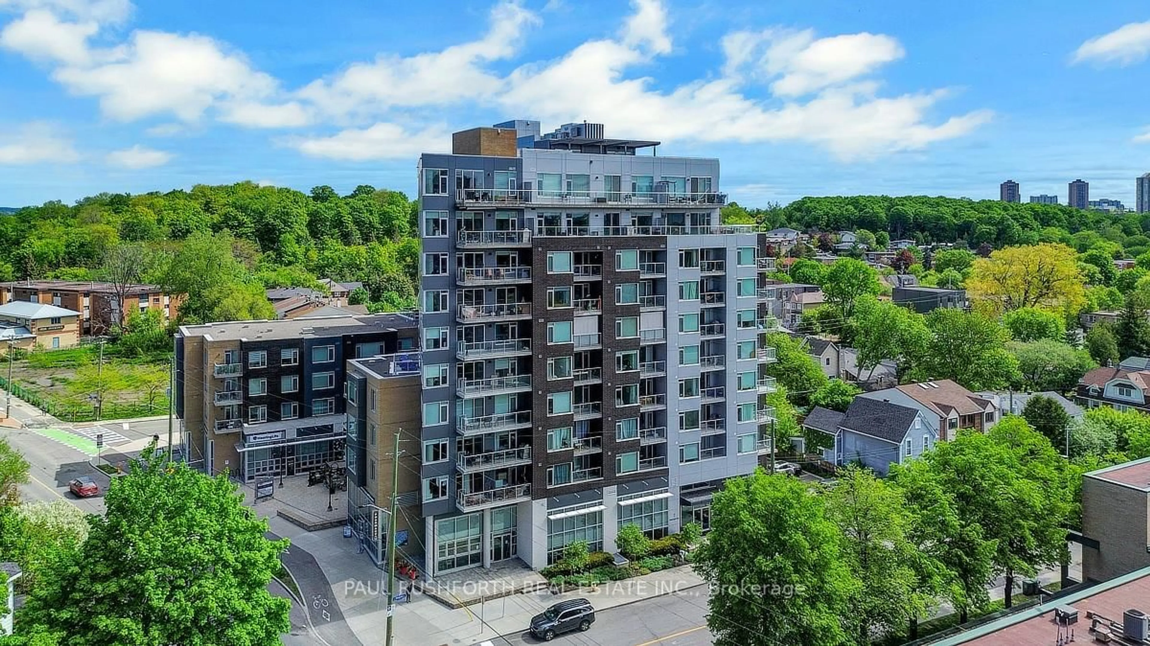 A pic from outside/outdoor area/front of a property/back of a property/a pic from drone, city buildings view from balcony for 7 Marquette Ave #813, Ottawa Ontario K1L 8A7