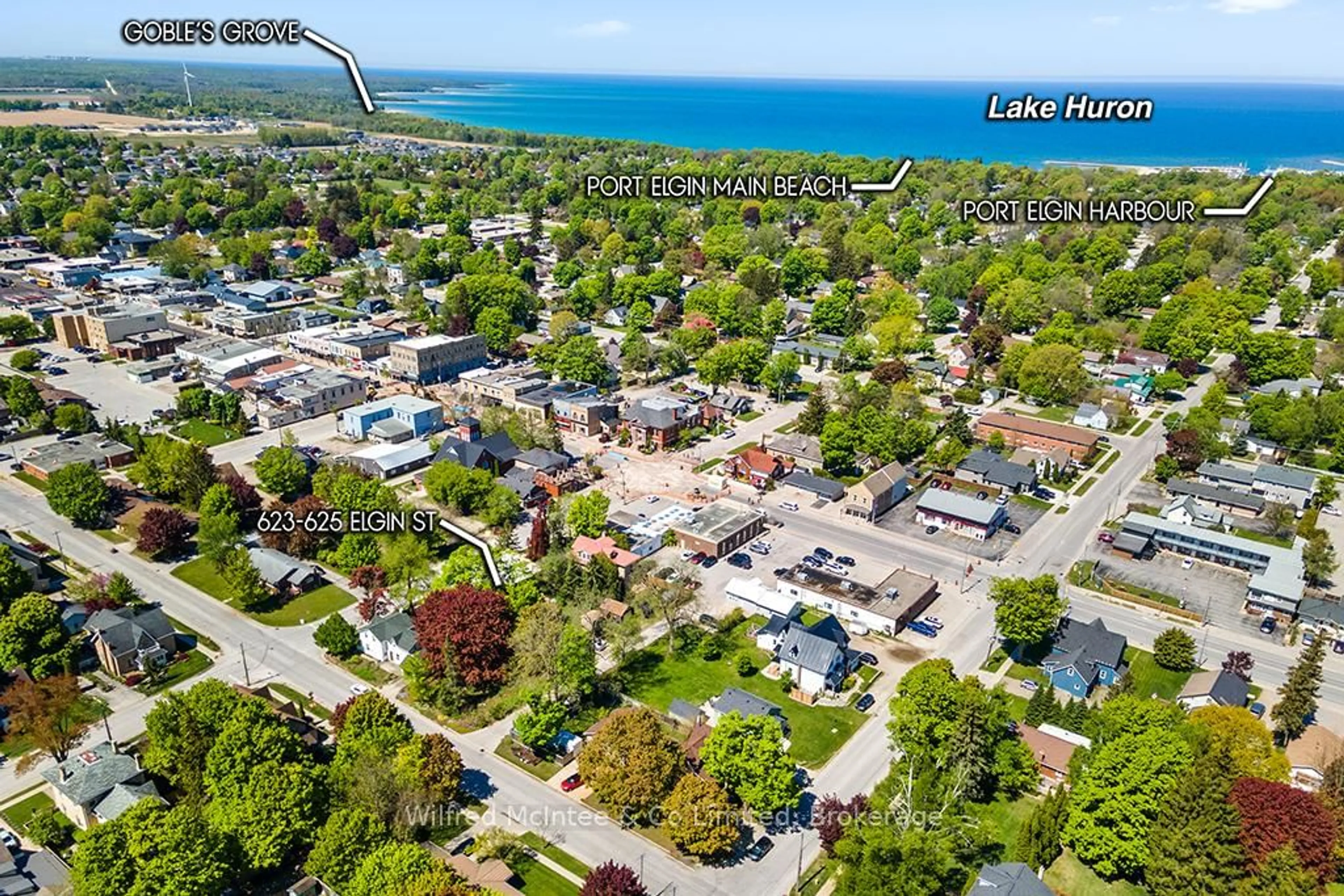 A pic from outside/outdoor area/front of a property/back of a property/a pic from drone, street for 623/625 ELGIN St, Saugeen Shores Ontario N0H 2C0