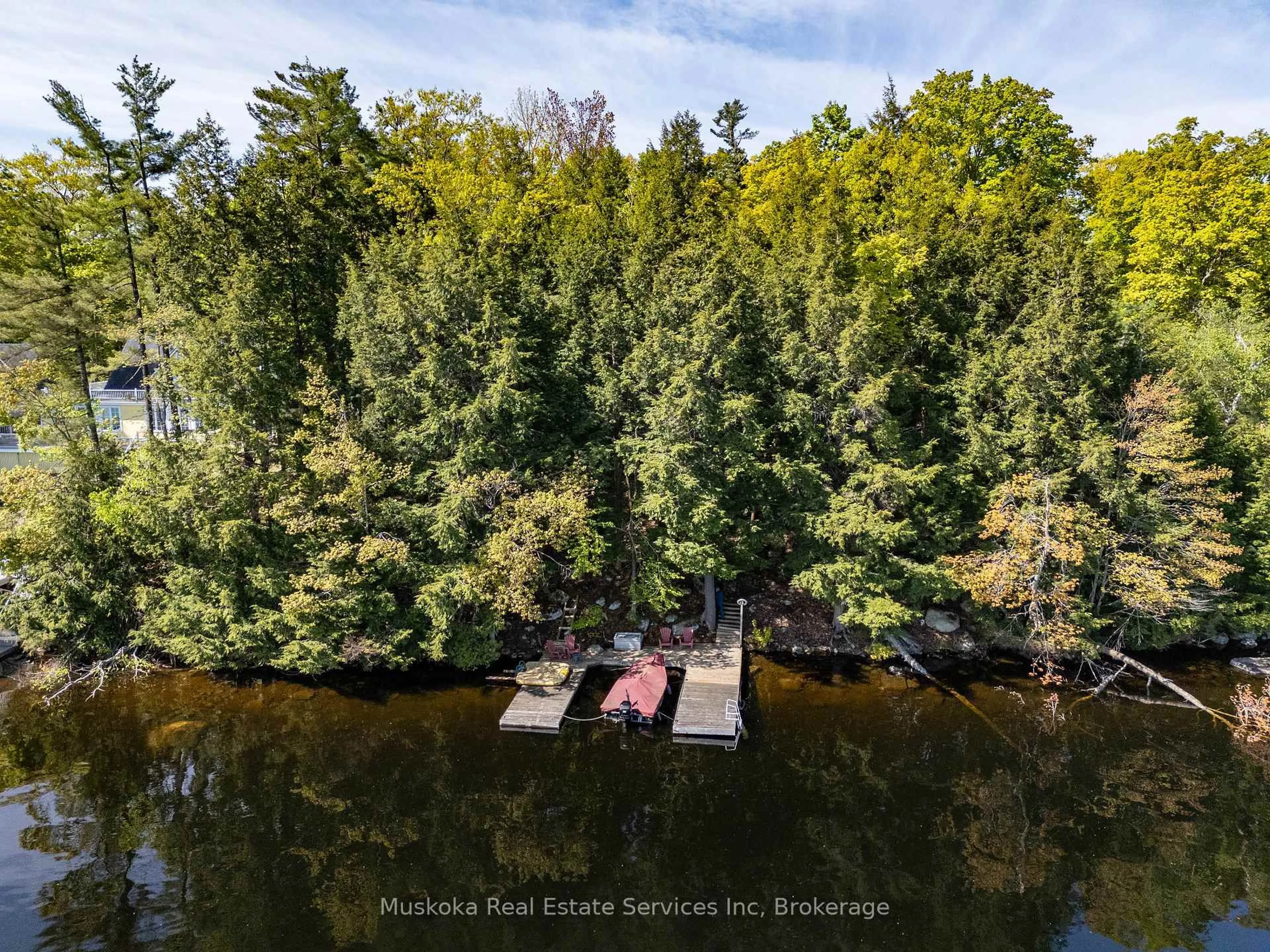 A pic from outside/outdoor area/front of a property/back of a property/a pic from drone, water/lake/river/ocean view for 2920 Frank Miller Memorial hwy 169 Rte, Muskoka Lakes Ontario P1P 1R2