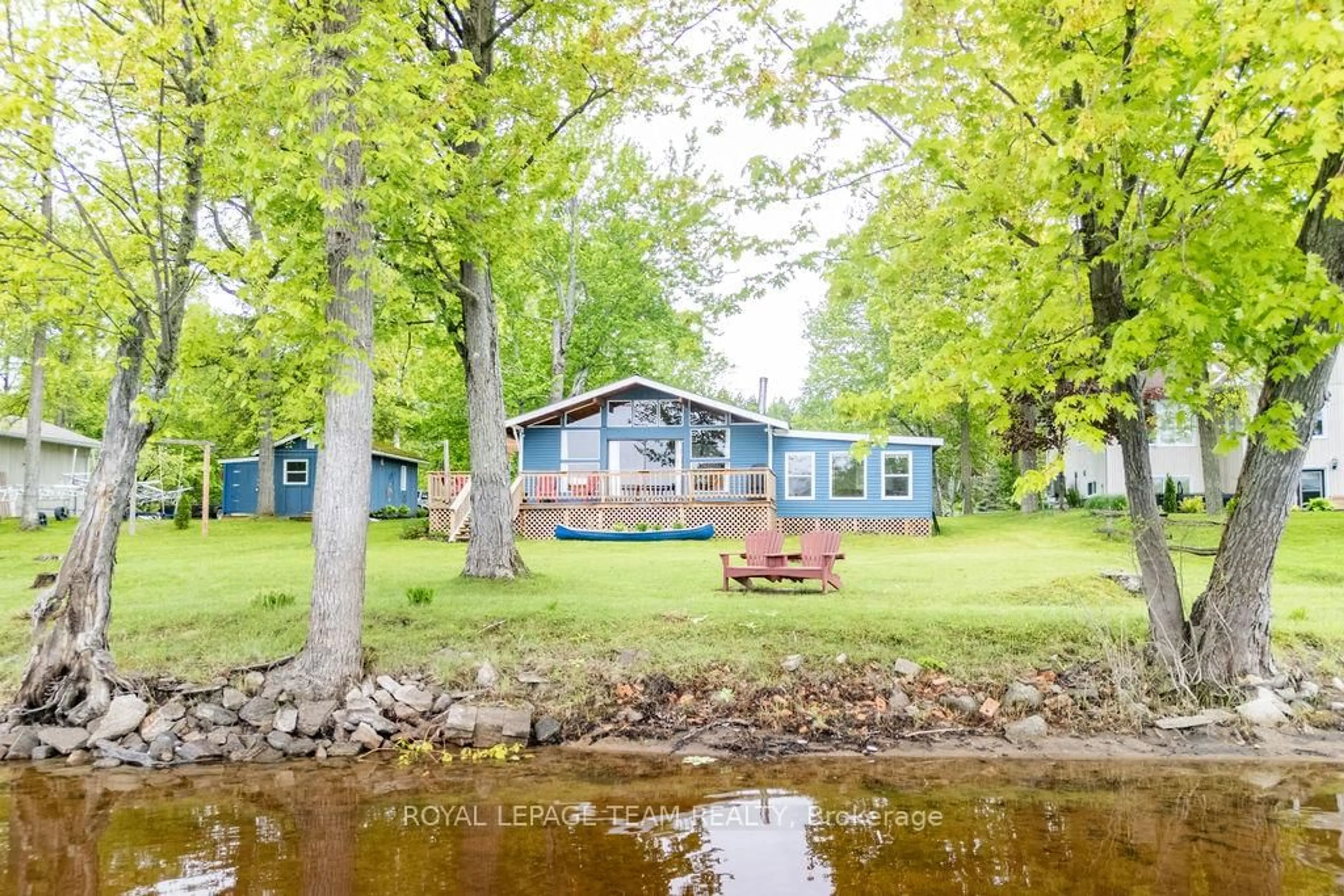 A pic from outside/outdoor area/front of a property/back of a property/a pic from drone, water/lake/river/ocean view for 52 Big Island Tr, Foresters Falls Ontario K0J 1V0