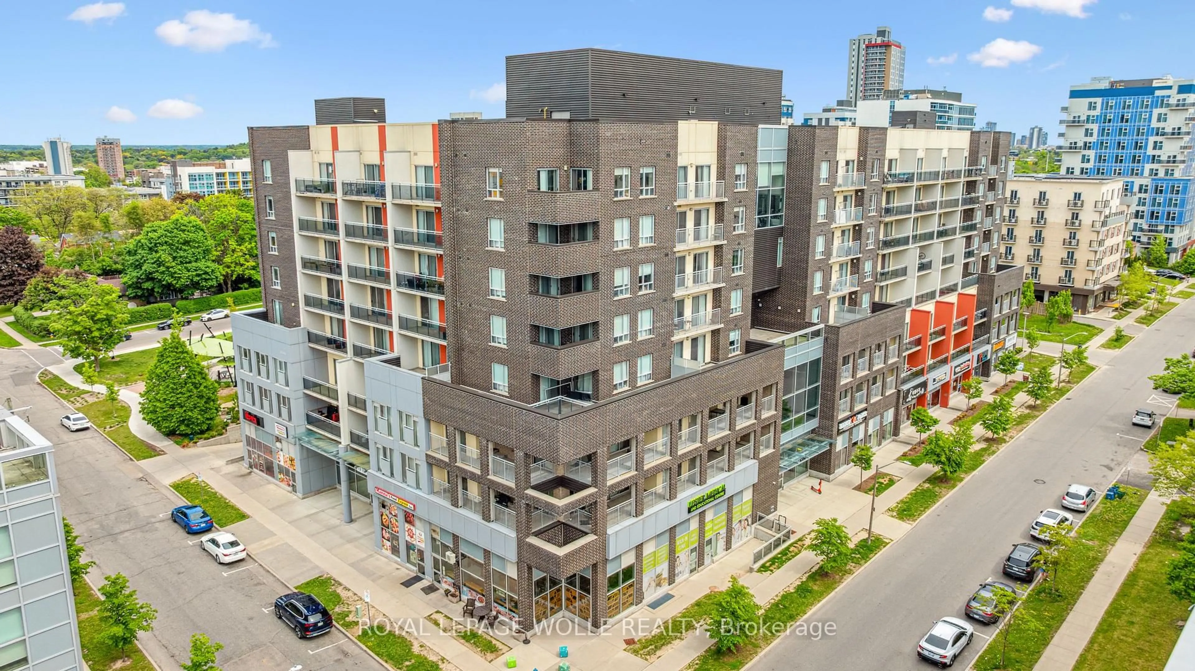 A pic from outside/outdoor area/front of a property/back of a property/a pic from drone, city buildings view from balcony for 280 Lester St #221, Waterloo Ontario N2L 0G2