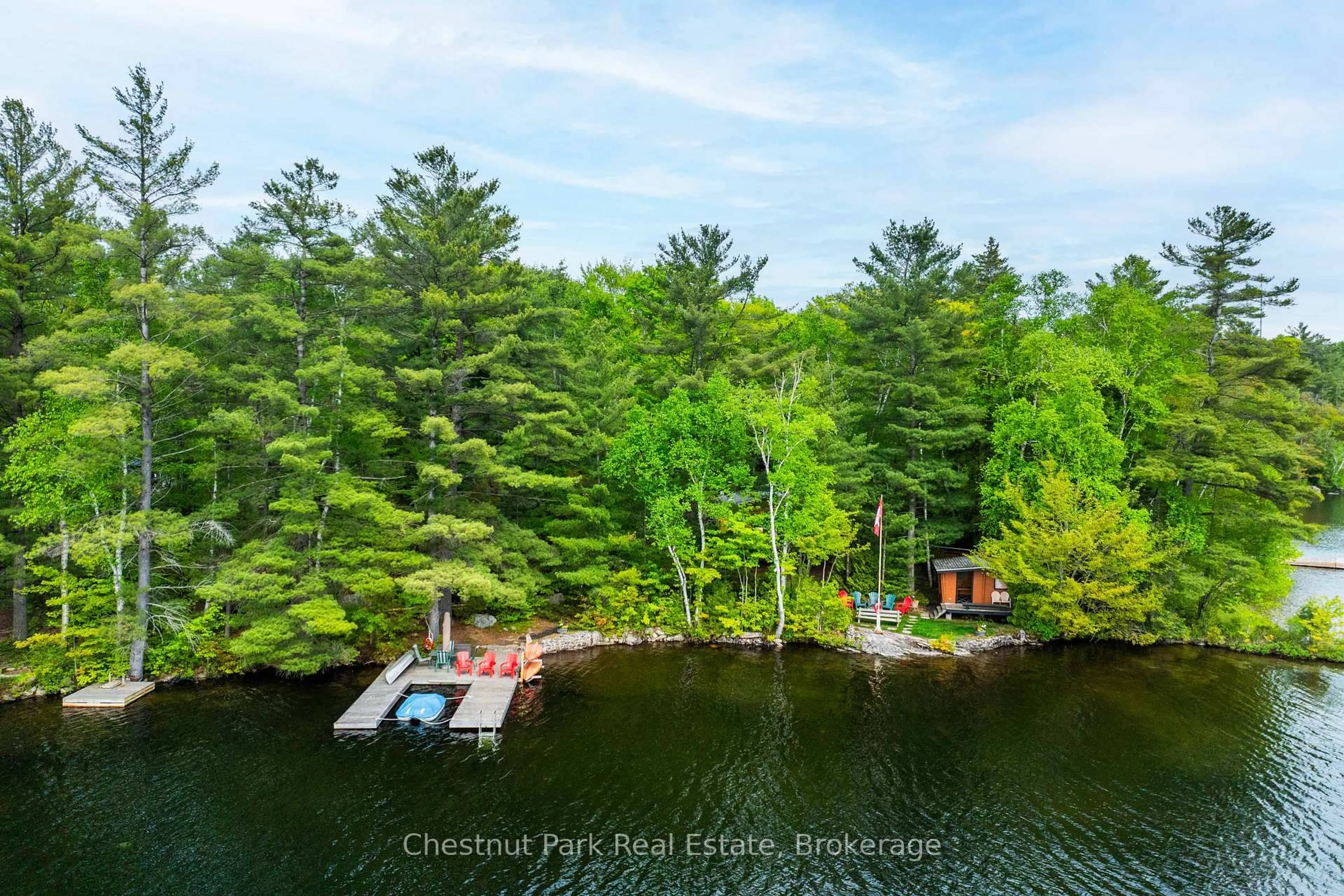 A pic from outside/outdoor area/front of a property/back of a property/a pic from drone, water/lake/river/ocean view for 6 Sundown Rd, Seguin Ontario P2A 2W8