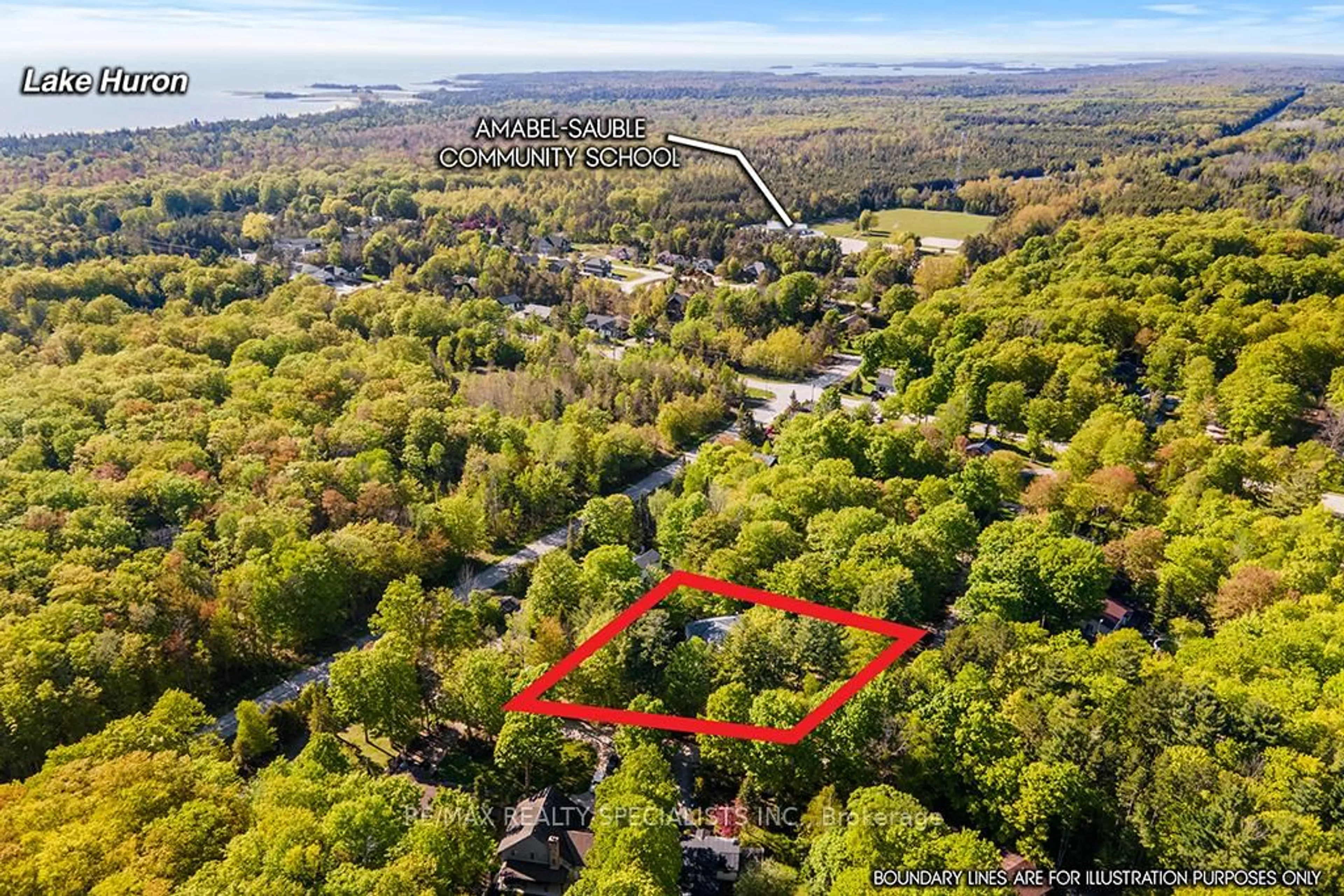 A pic from outside/outdoor area/front of a property/back of a property/a pic from drone, forest/trees view for 6 Burton Cres, South Bruce Peninsula Ontario N0H 2G0
