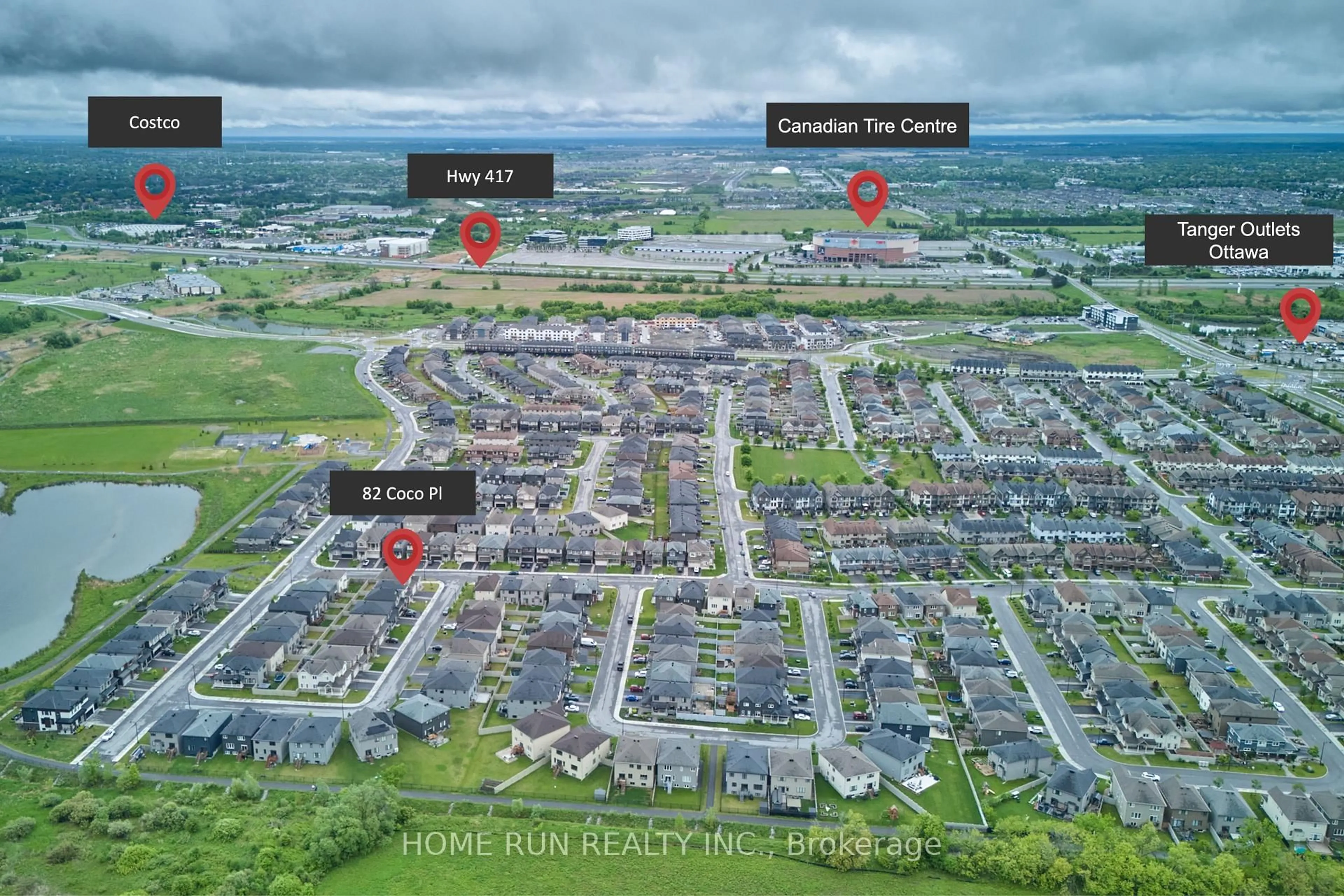 A pic from outside/outdoor area/front of a property/back of a property/a pic from drone, street for 82 COCO Pl, Ottawa Ontario K2T 0R2