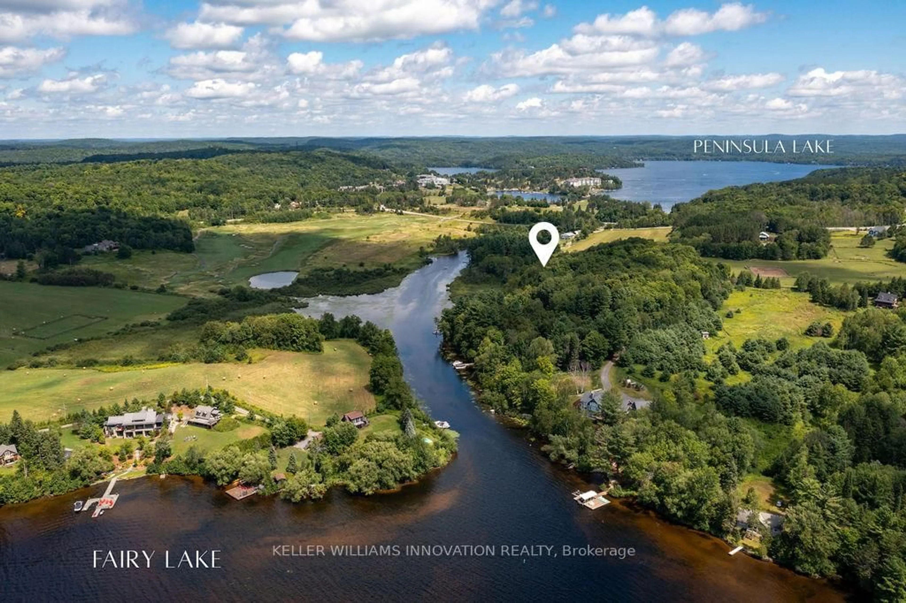 A pic from outside/outdoor area/front of a property/back of a property/a pic from drone, water/lake/river/ocean view for 84 Swallowdale Rd, Huntsville Ontario P1H 0A5
