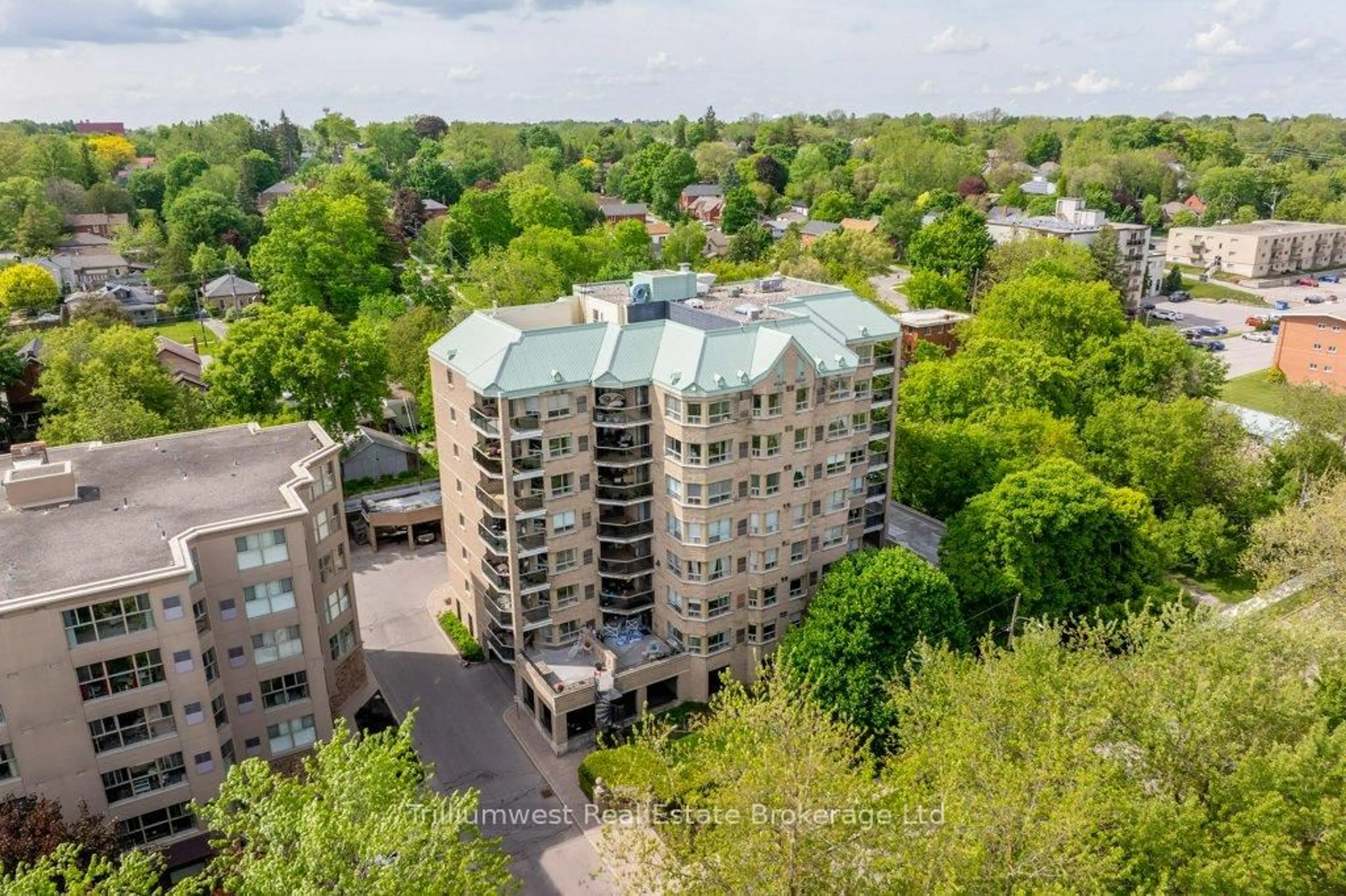 A pic from outside/outdoor area/front of a property/back of a property/a pic from drone, city buildings view from balcony for 281 Bristol St #203, Guelph Ontario N1H 8J3
