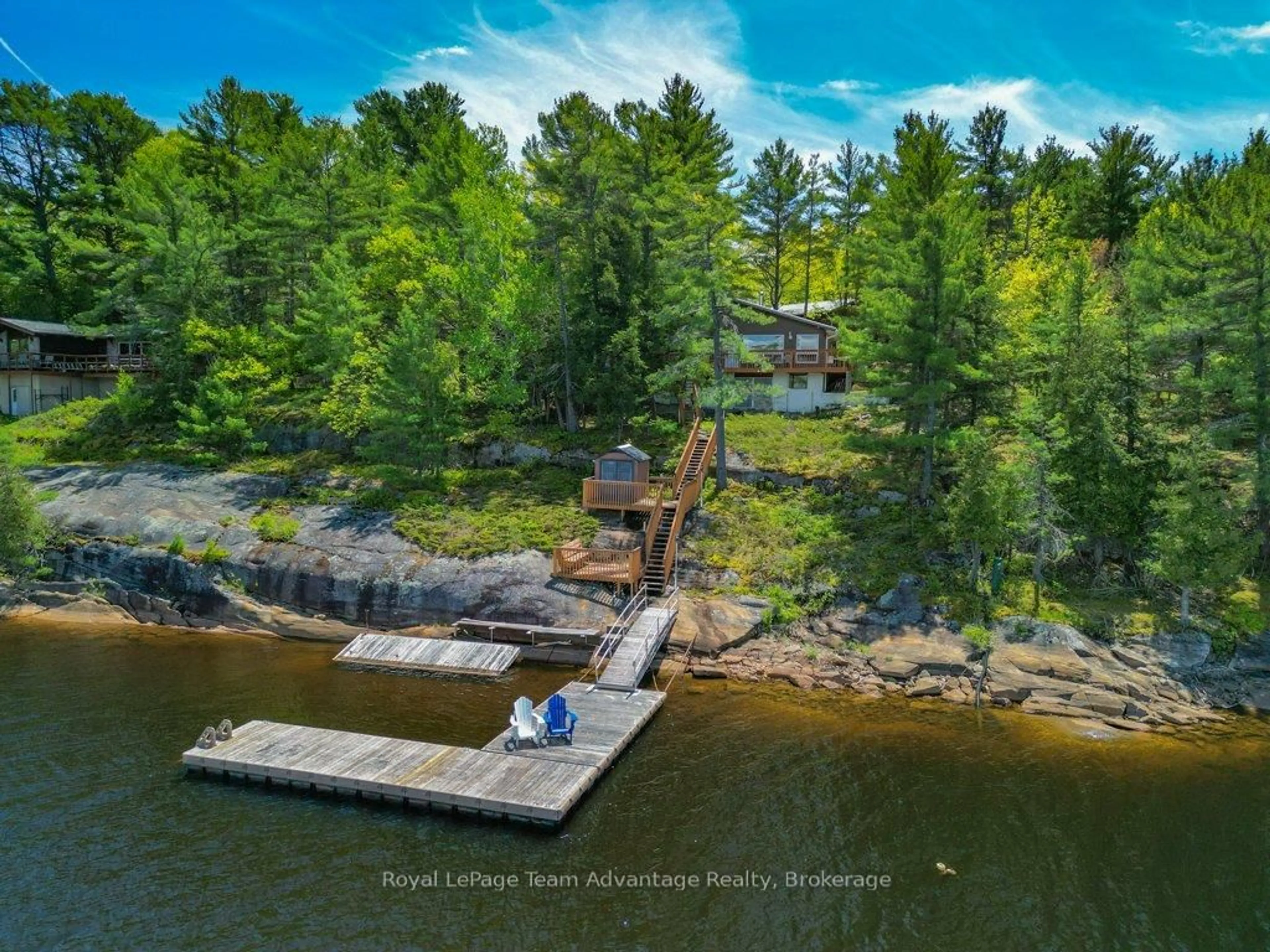 A pic from outside/outdoor area/front of a property/back of a property/a pic from drone, water/lake/river/ocean view for 47 Ridgeway Dr, Carling Ontario P0G 1G0