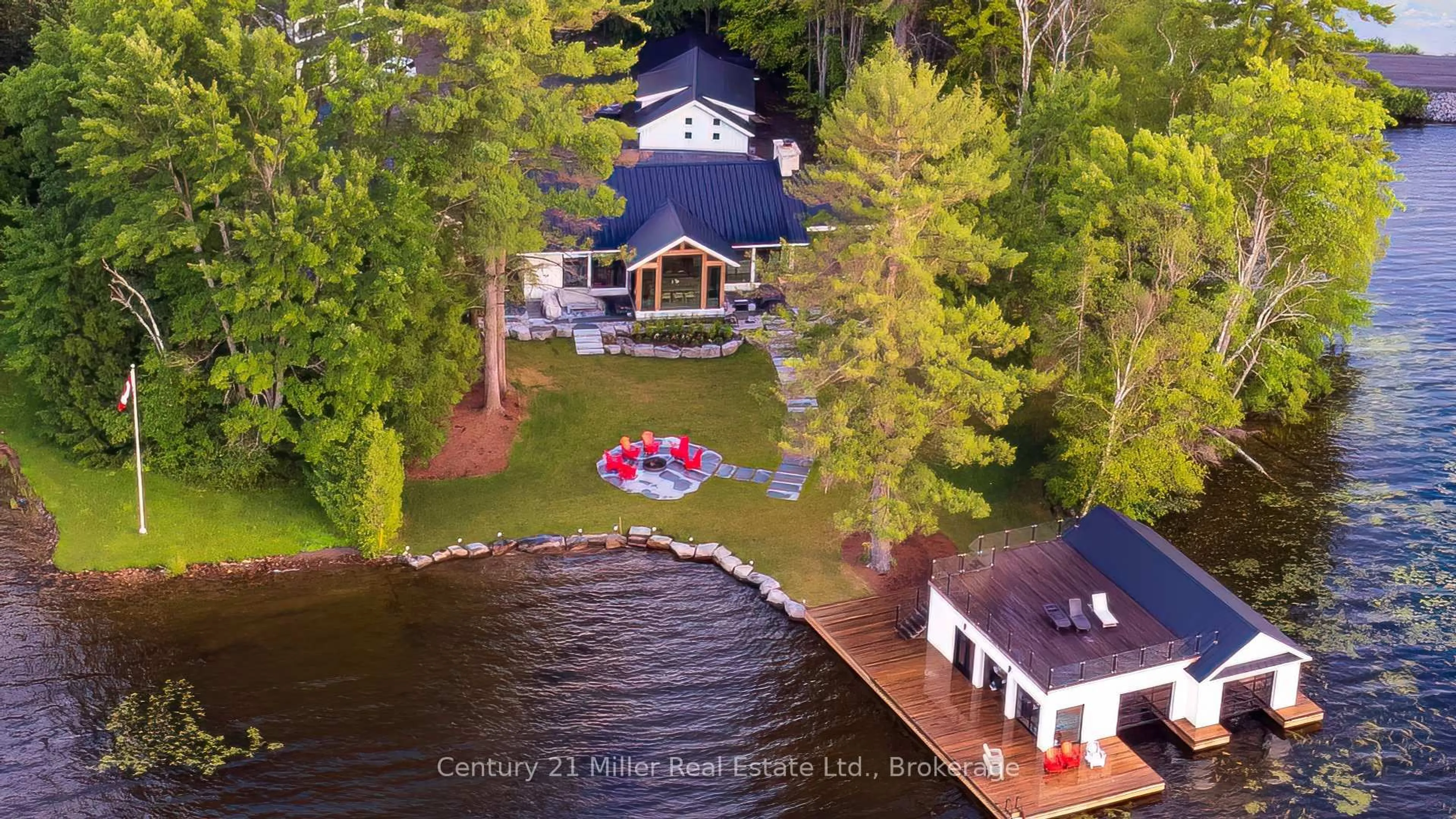 A pic from outside/outdoor area/front of a property/back of a property/a pic from drone, water/lake/river/ocean view for 1016 Keeler Rd, Muskoka Lakes Ontario P0C 1M0