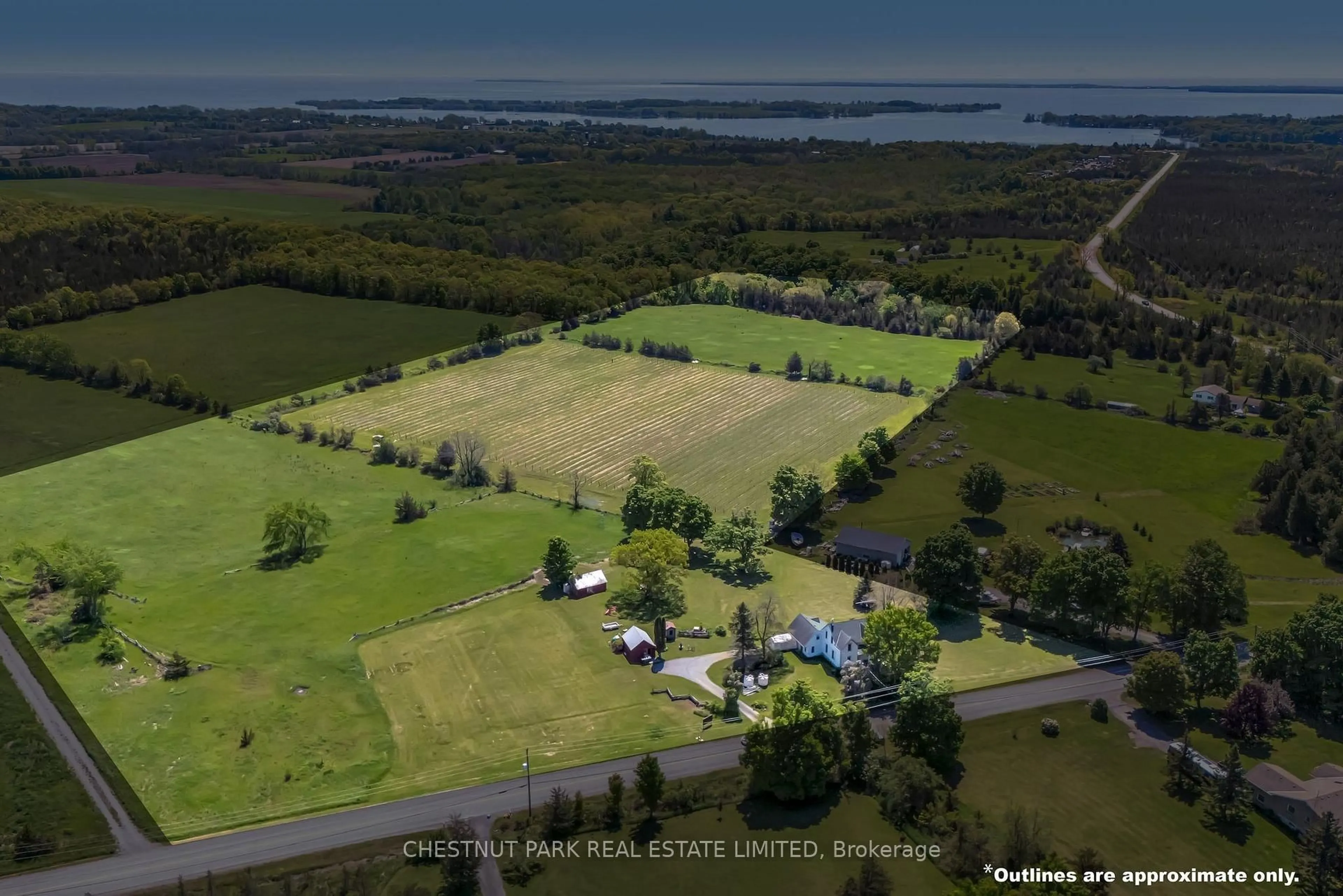 A pic from outside/outdoor area/front of a property/back of a property/a pic from drone, water/lake/river/ocean view for 419 County Rd 25 N/A, Prince Edward County Ontario K0K 2T0