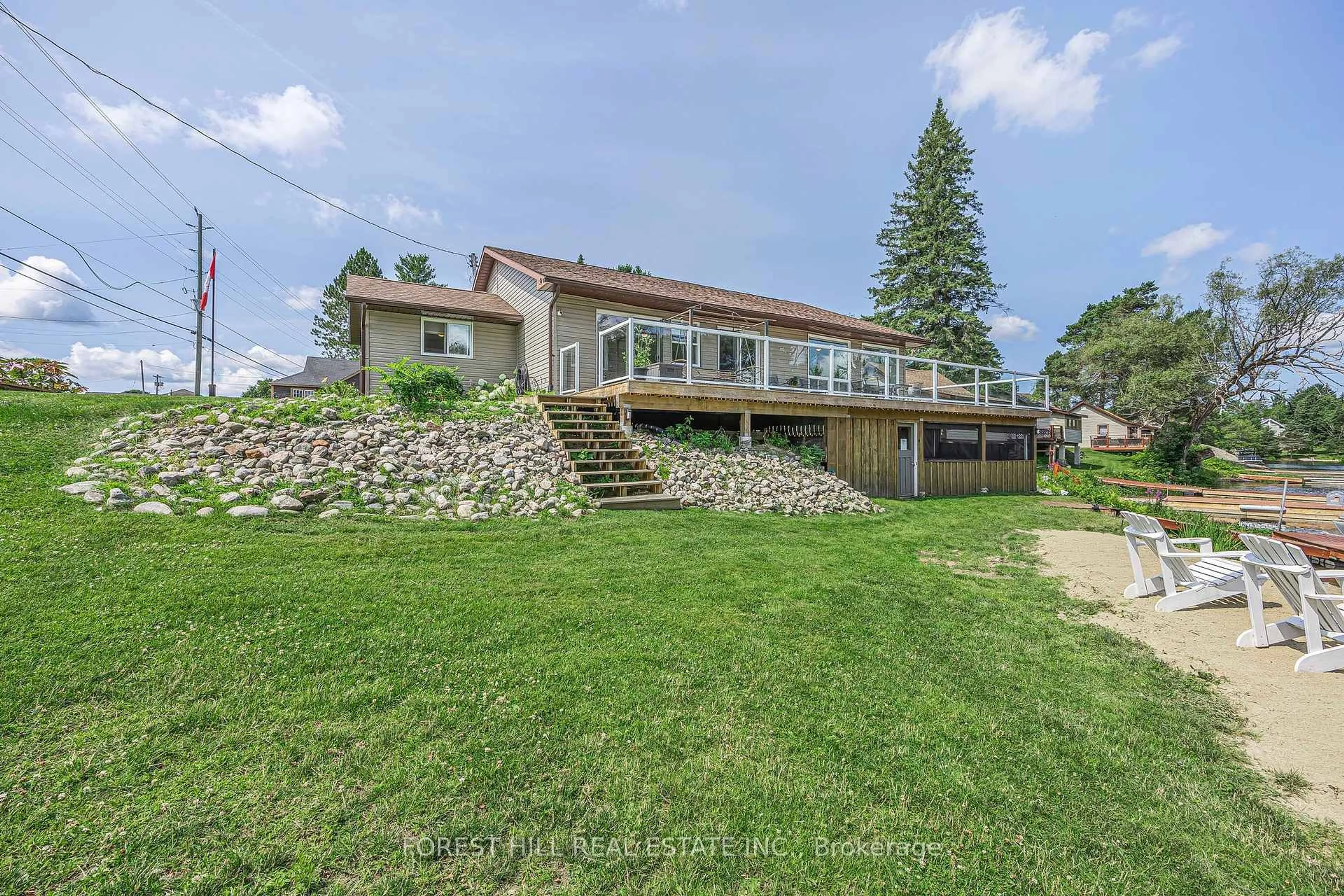A pic from outside/outdoor area/front of a property/back of a property/a pic from drone, water/lake/river/ocean view for 2216 Hwy 124, Whitestone Ontario P0A 1G0