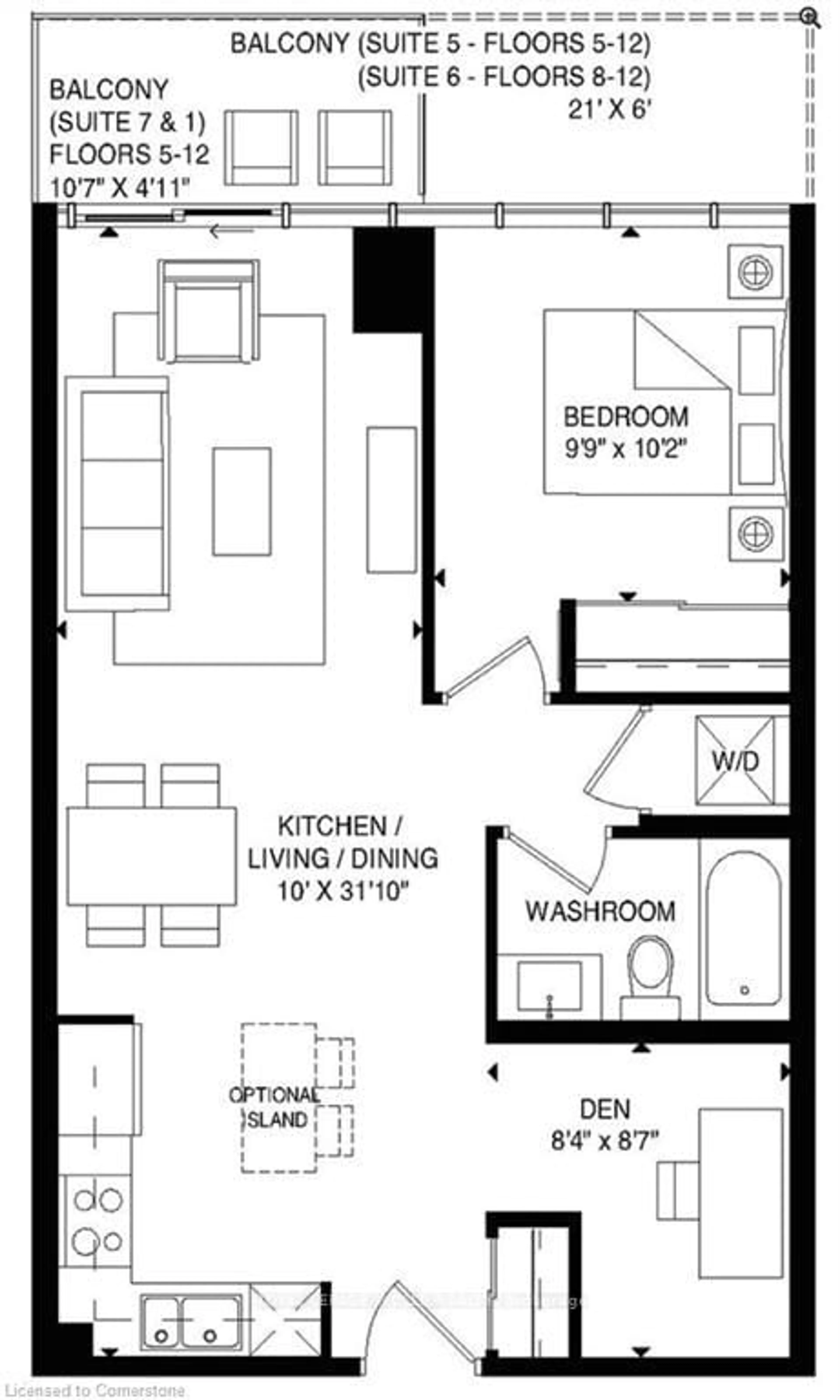 Floor plan for 128 King St #1205, Waterloo Ontario N2J 0E9